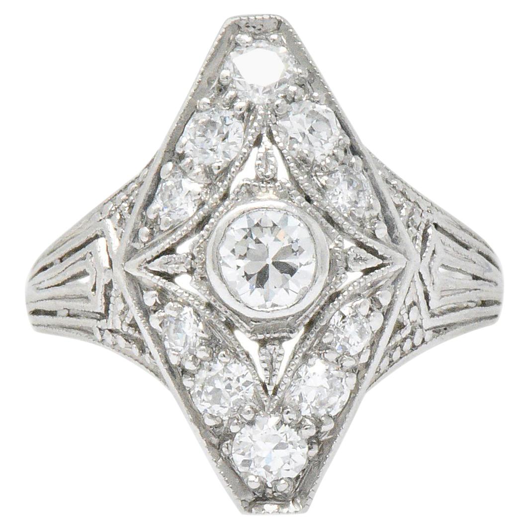 Ornate Art Deco 0.75 Carat Diamond Platinum Dinner Ring
