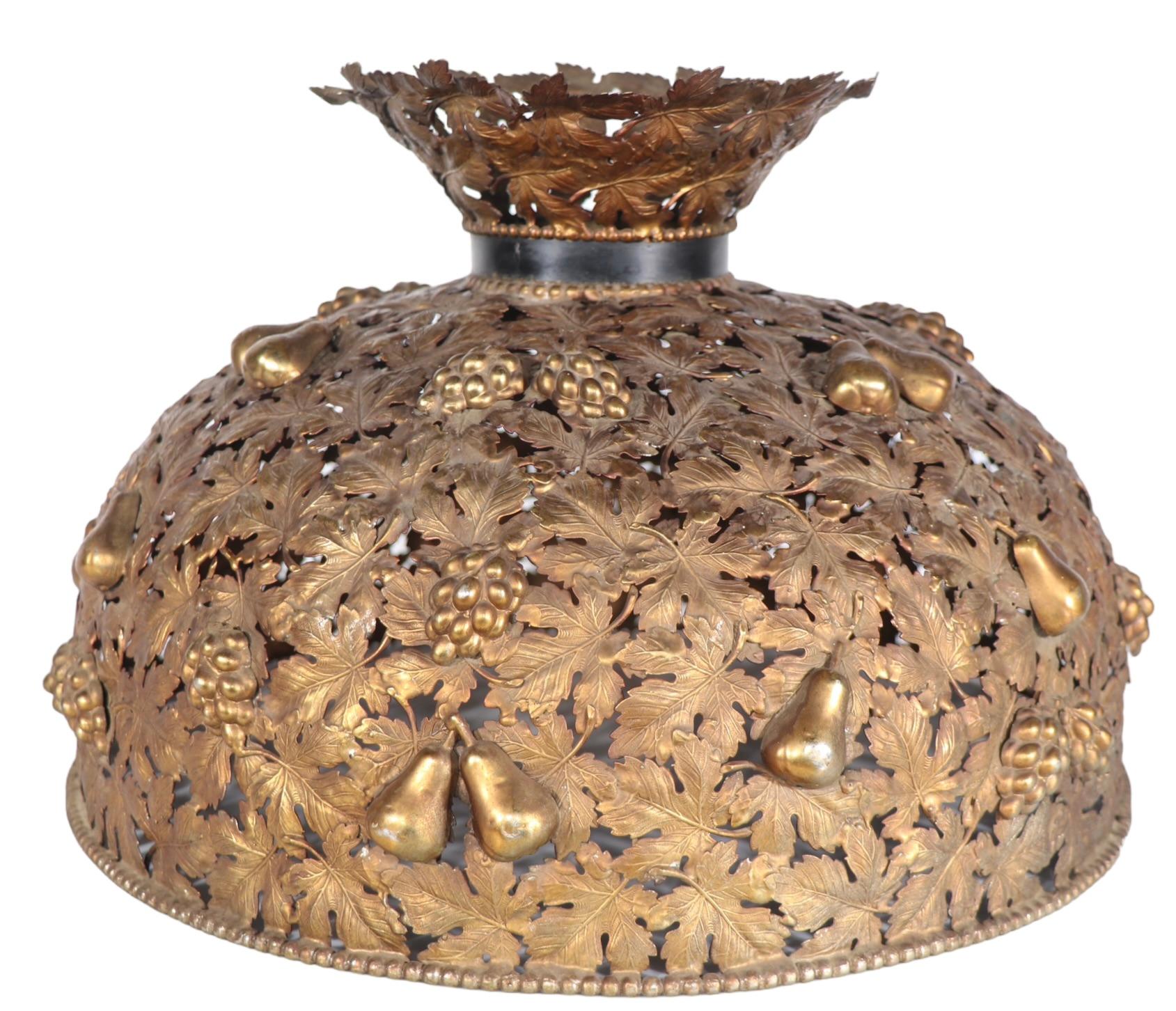 Ornate Arts and Crafts Metal Foliate Dome Form Lamp Shade For Sale 3