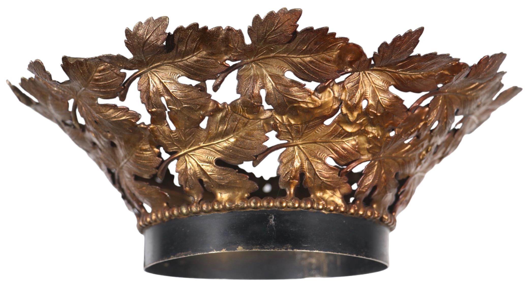 Ornate Arts and Crafts Metal Foliate Dome Form Lamp Shade For Sale 10