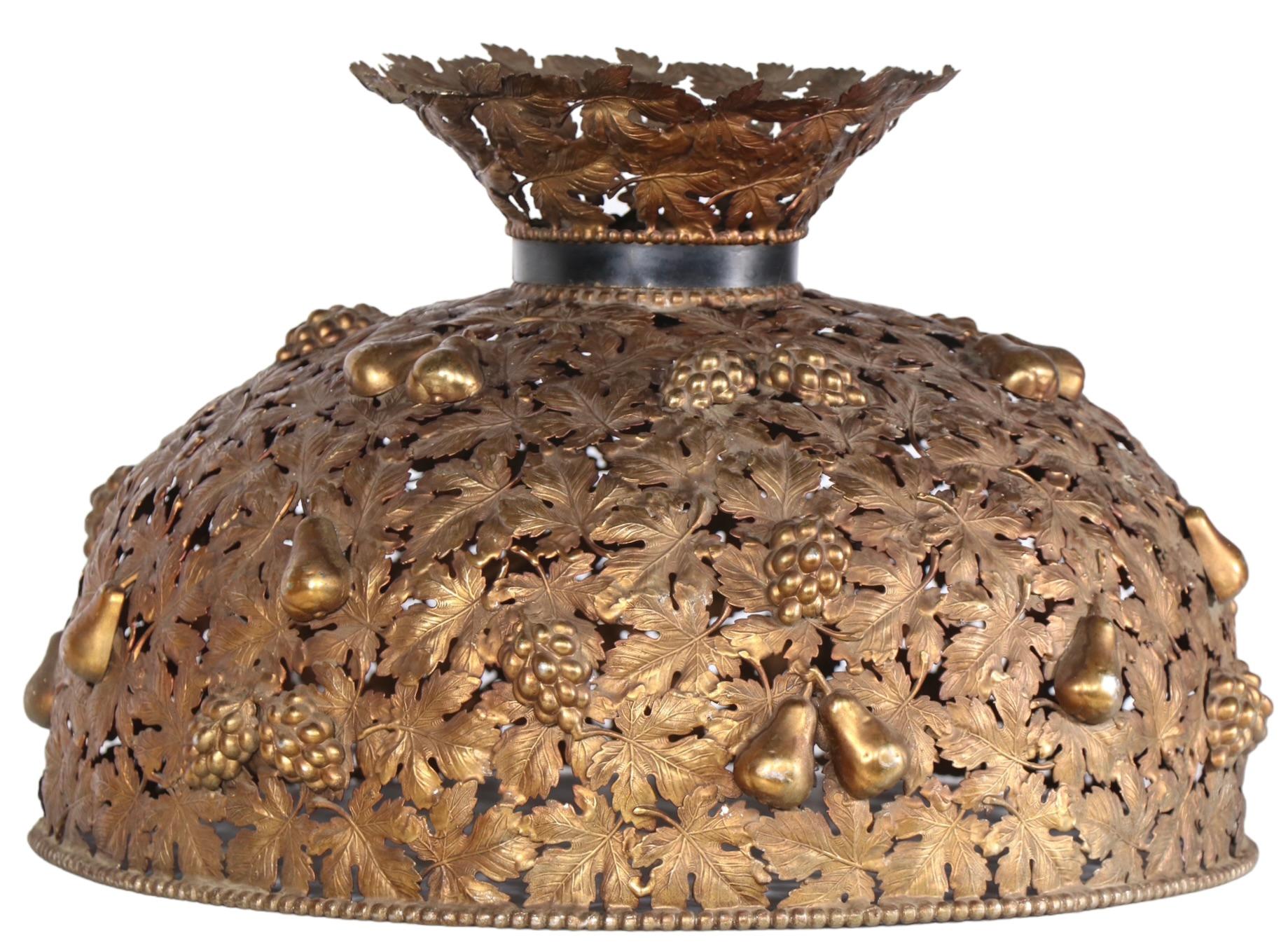 Brass Ornate Arts and Crafts Metal Foliate Dome Form Lamp Shade  For Sale