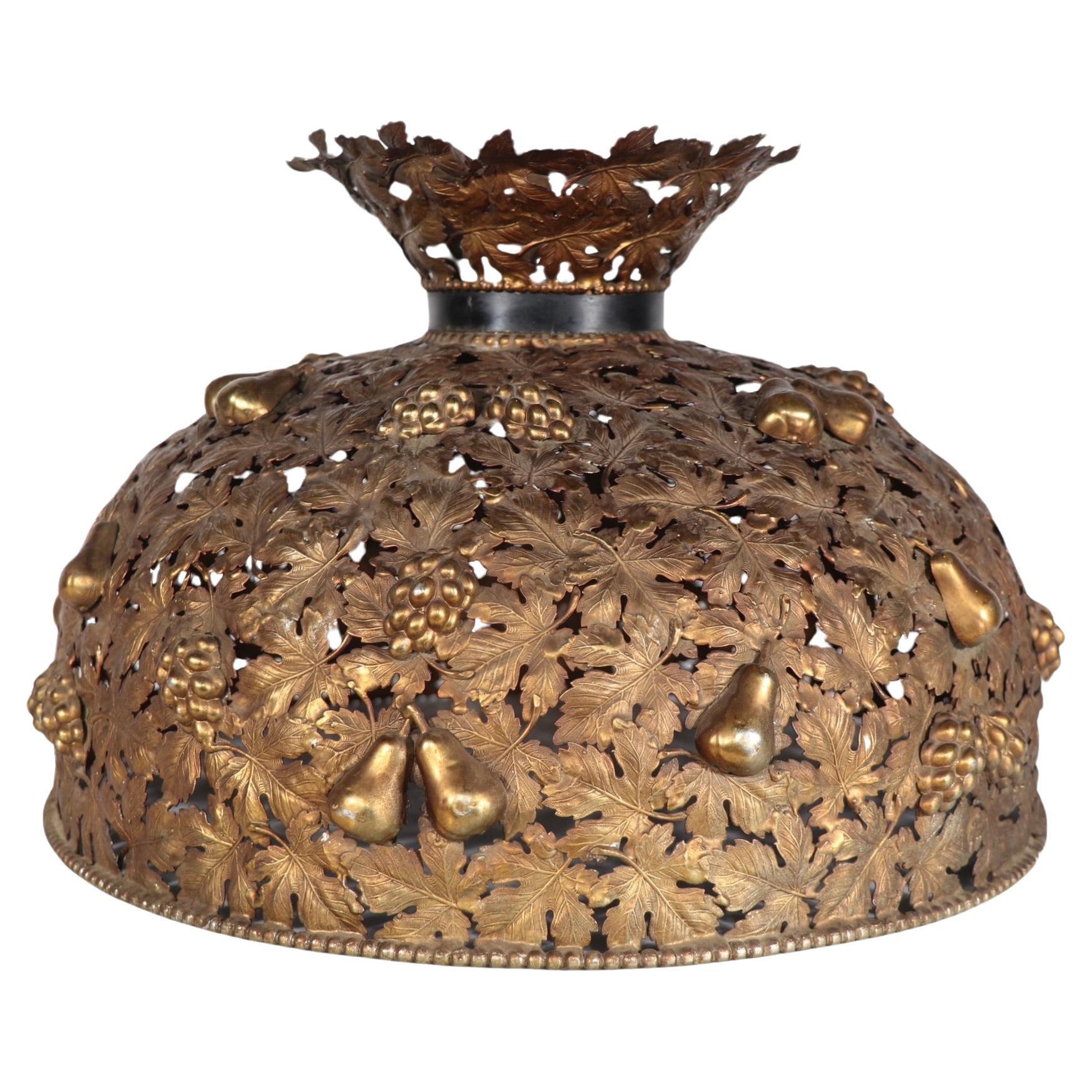 Ornate Arts and Crafts Metal Foliate Dome Form Lamp Shade  For Sale