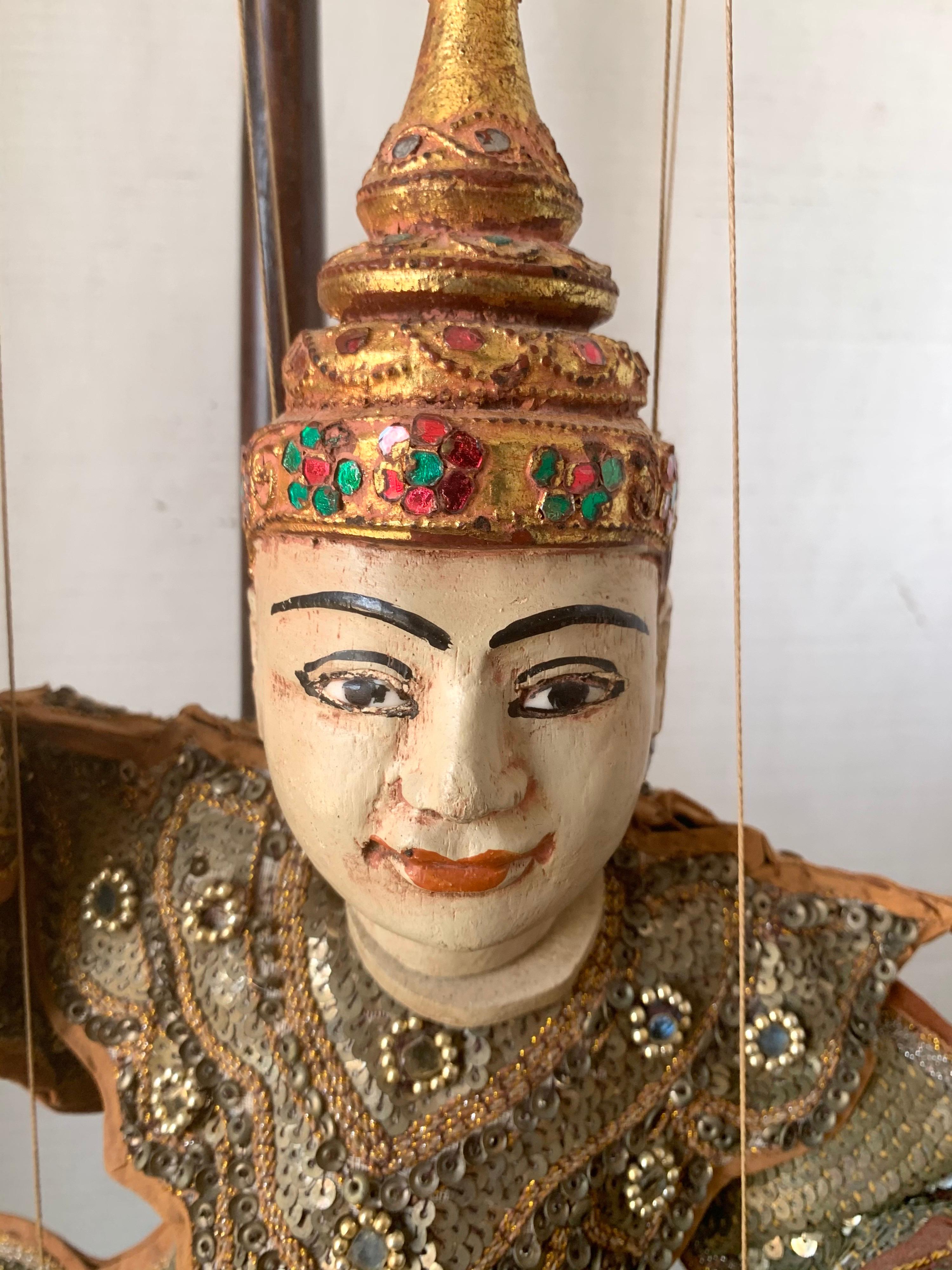 Ornate Asian Marionette Mobile Puppet Sculpture In Good Condition In West Hartford, CT