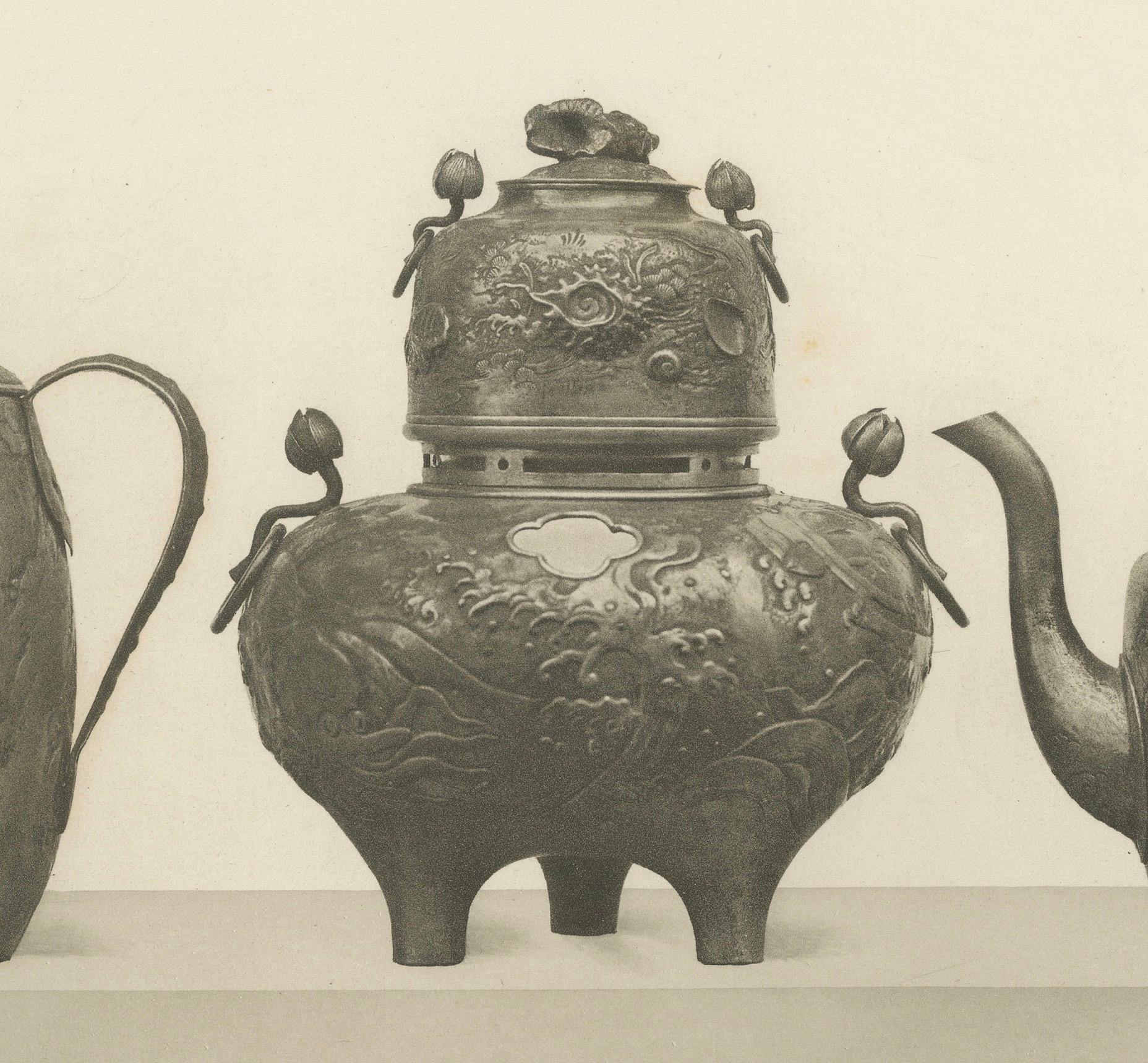 Ornate Asian Teapots and Kettles – Heliographic Artwork by Audsley 1884 In Good Condition For Sale In Langweer, NL