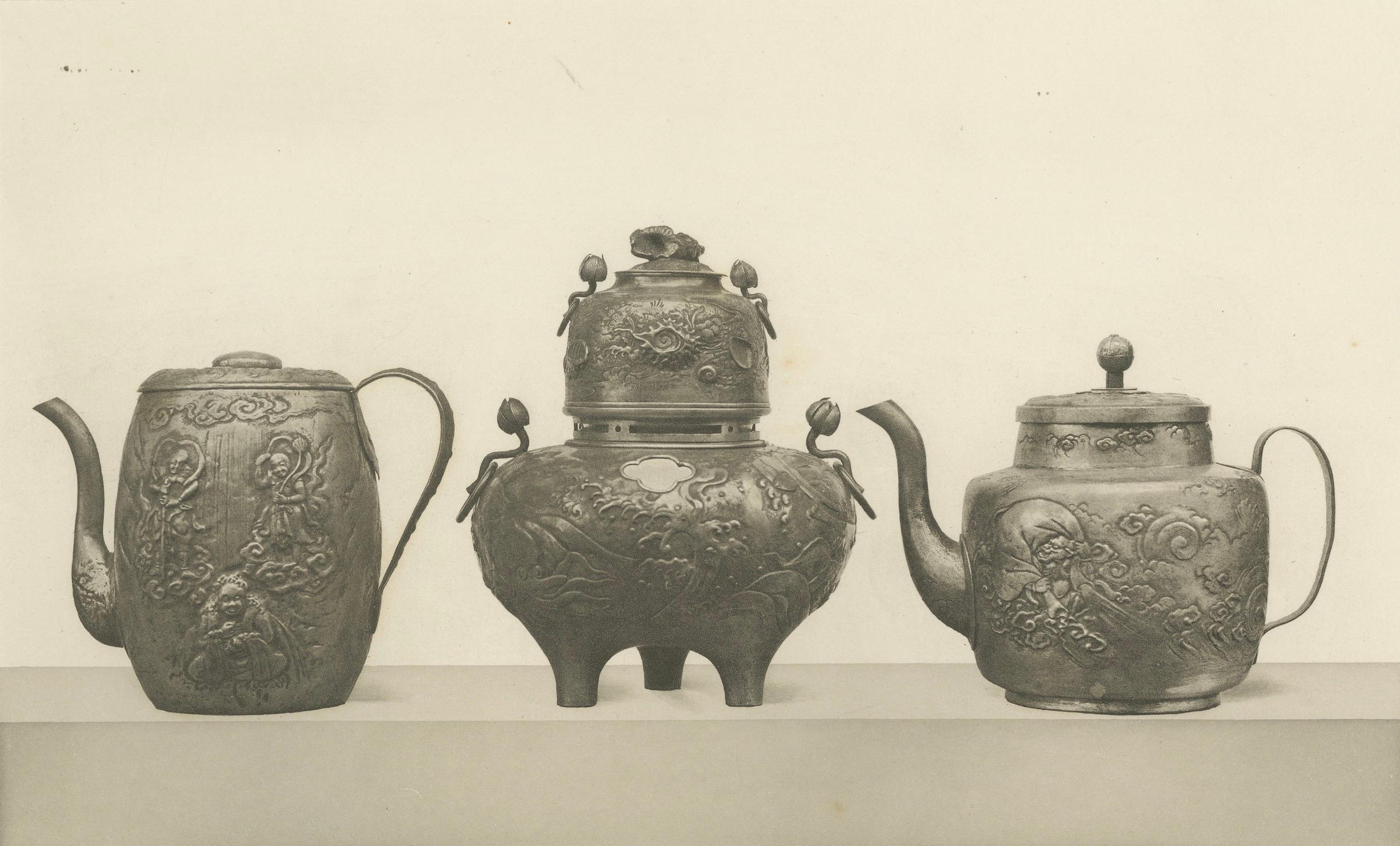 Paper Ornate Asian Teapots and Kettles – Heliographic Artwork by Audsley 1884 For Sale
