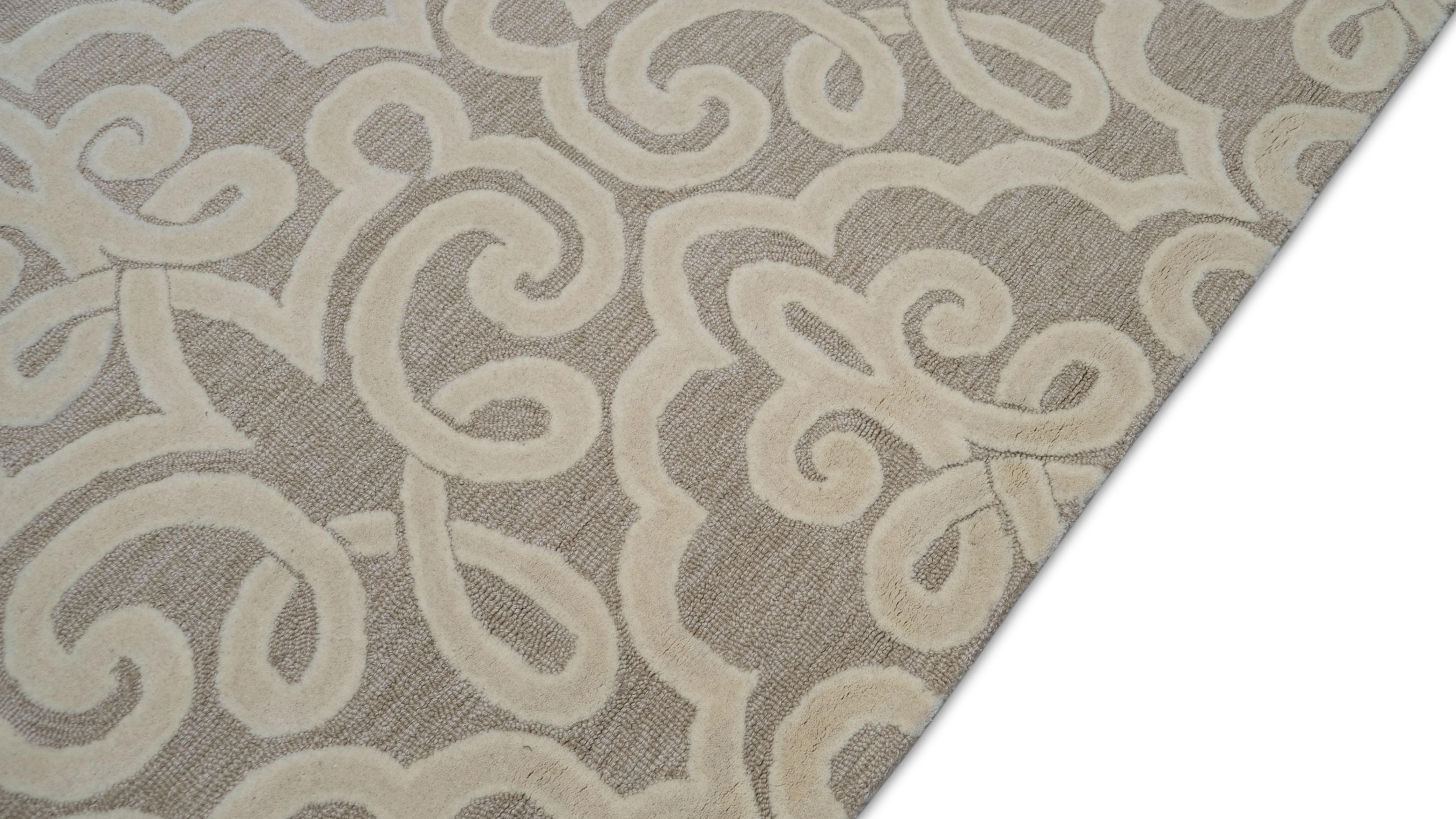 Verzierter beigefarbener Blumenmotiv für einen raffinierten, eleganten ästhetischen Wollteppich 8'x10' (Moderne) im Angebot