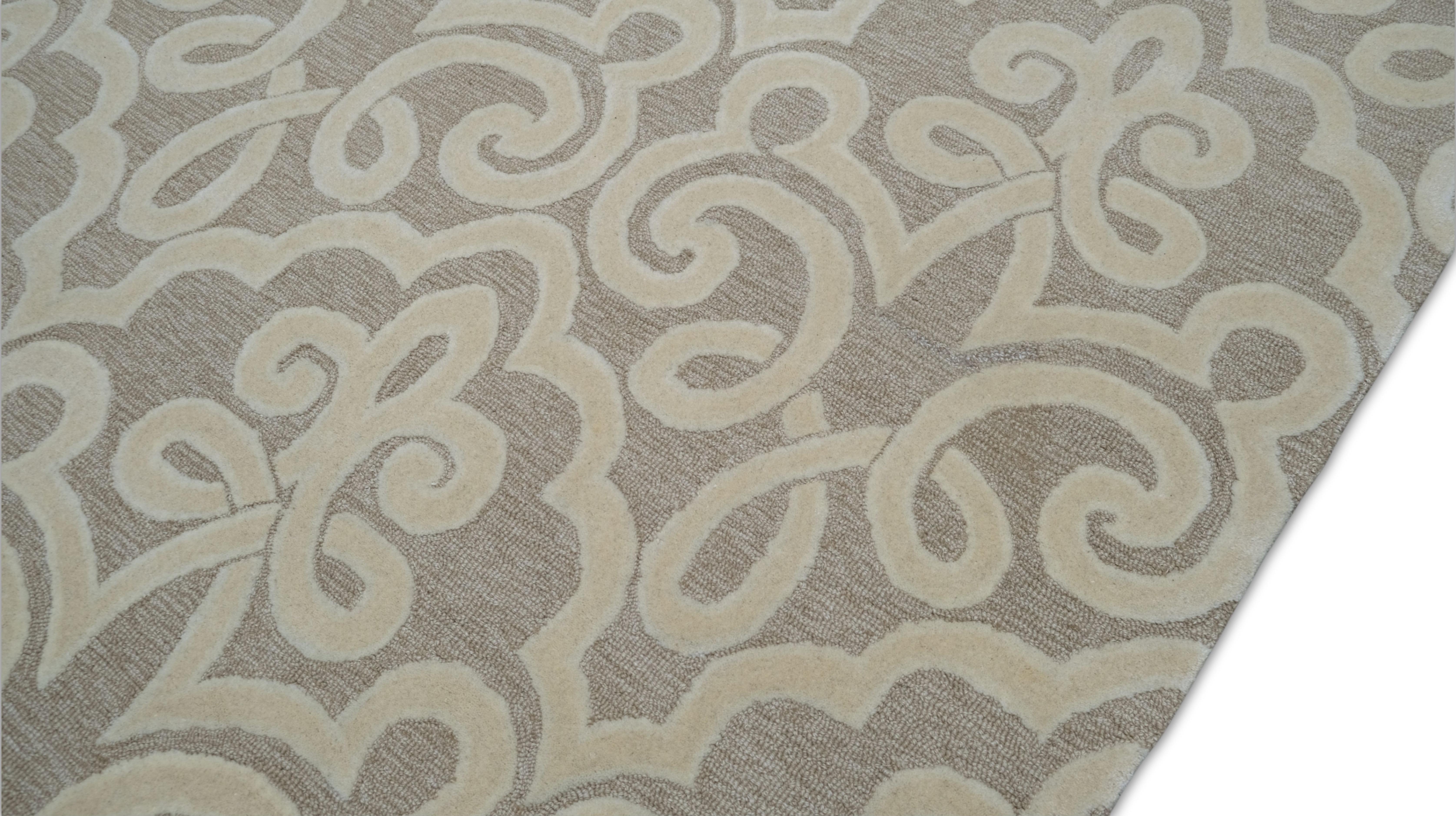 Verzierter beigefarbener Blumenmotiv für einen raffinierten, eleganten ästhetischen Wollteppich 8'x10' im Zustand „Neu“ im Angebot in Torrance, CA