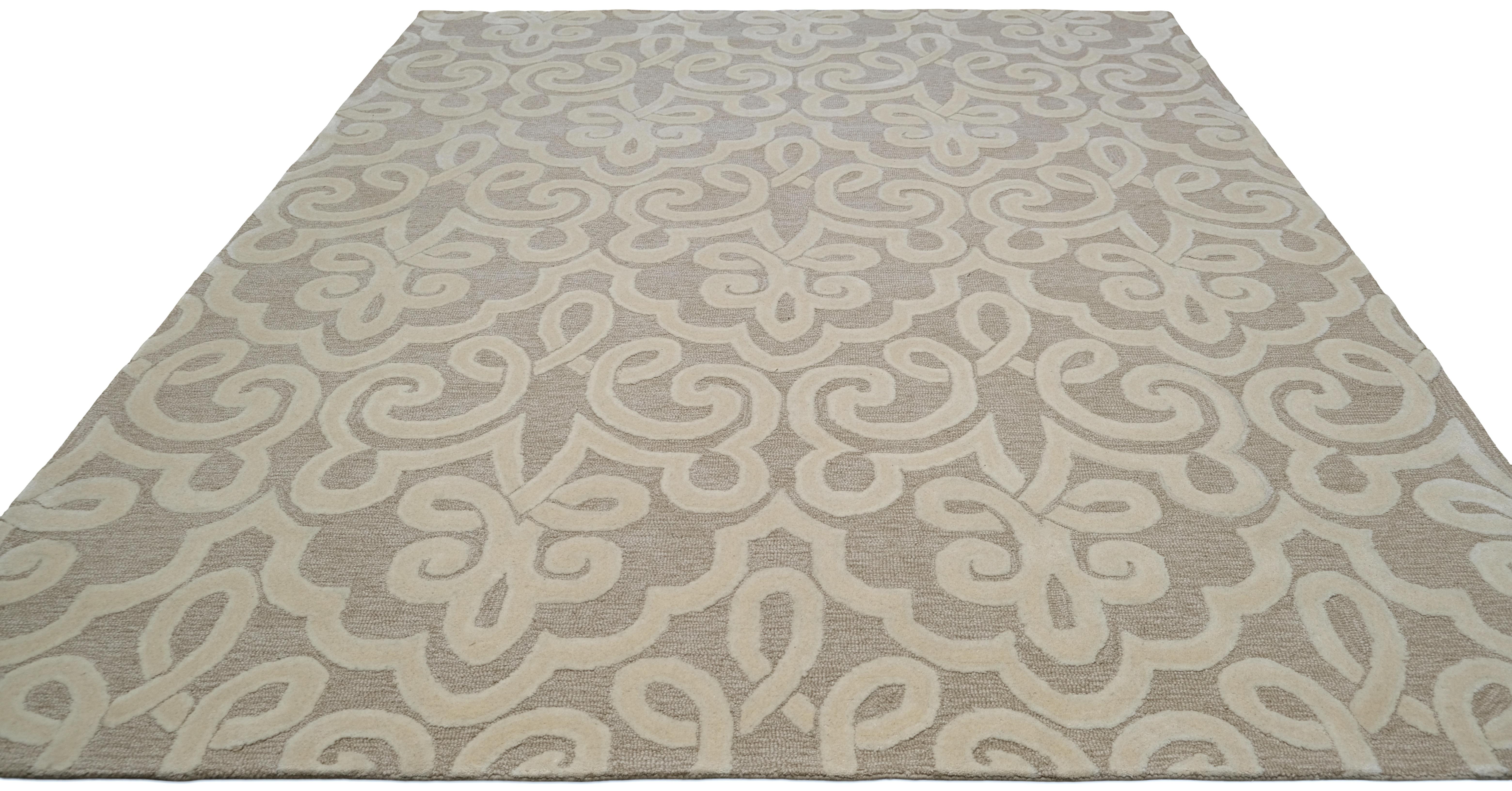 Verzierter beigefarbener Blumenmotiv für einen raffinierten, eleganten ästhetischen Wollteppich 8'x10' (21. Jahrhundert und zeitgenössisch) im Angebot