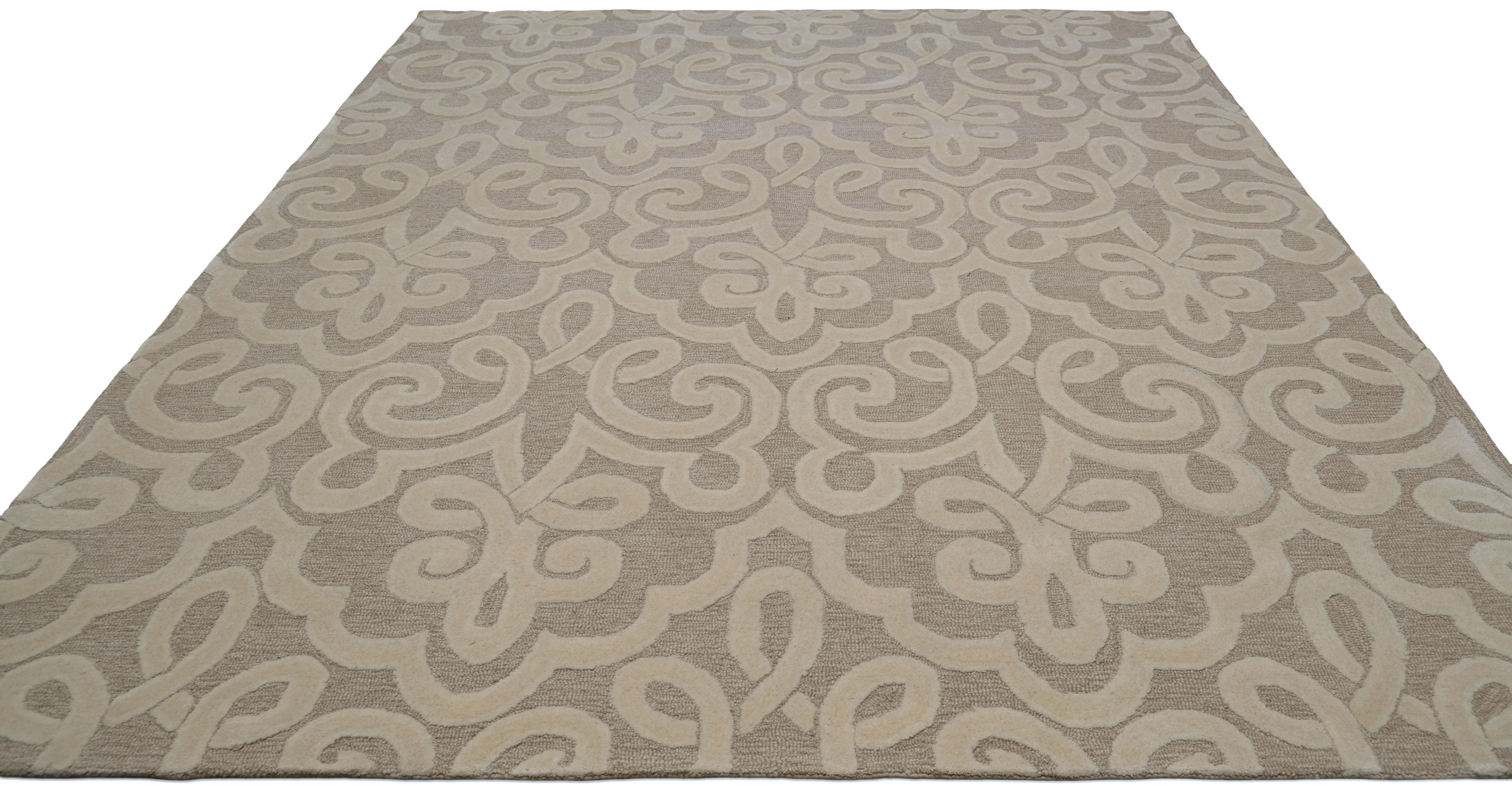 Verzierter beigefarbener Blumenmotiv für einen raffinierten, eleganten ästhetischen Wollteppich 8'x10' (Wolle) im Angebot