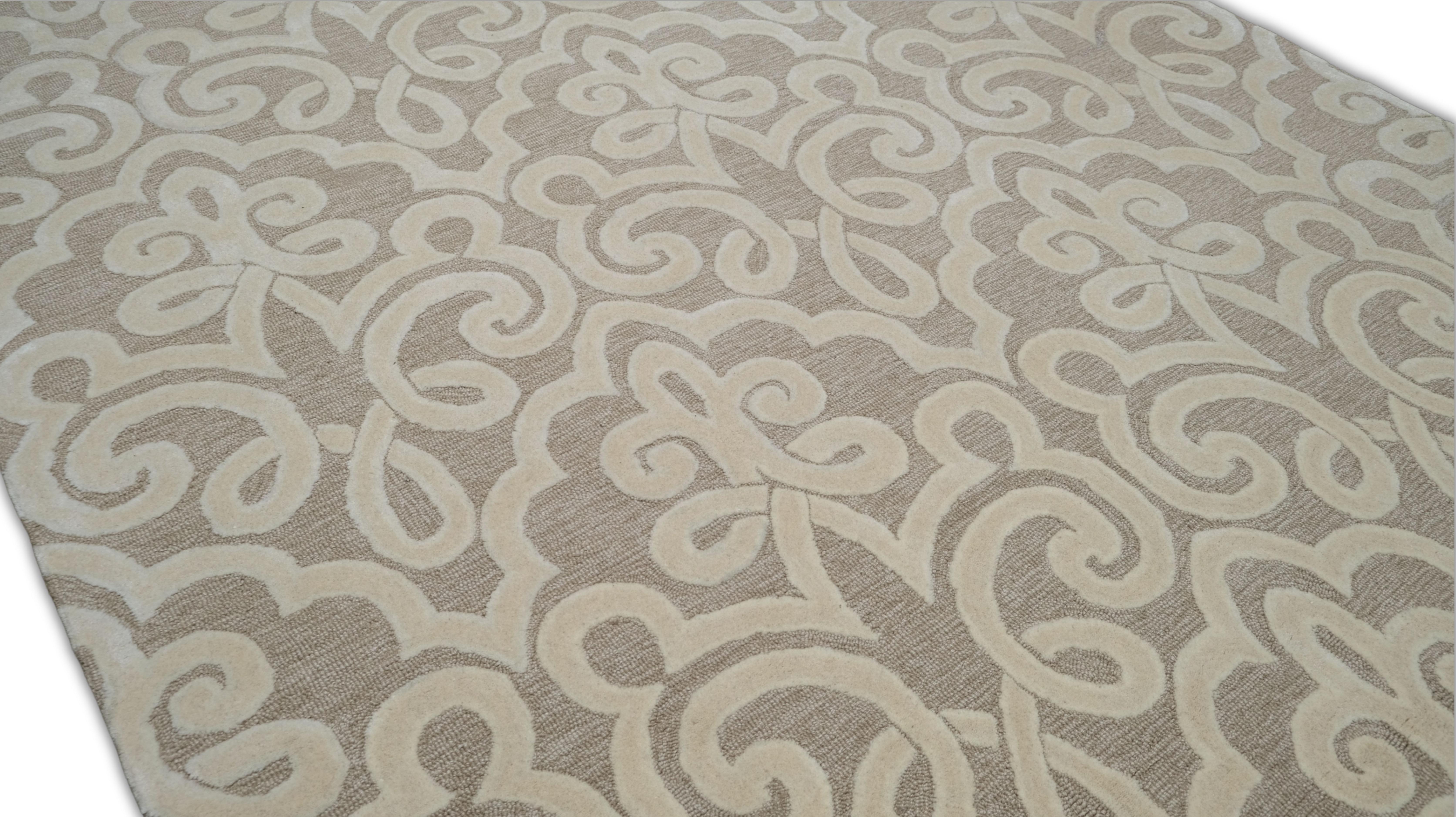 Verzierter beigefarbener Blumenmotiv für einen raffinierten, eleganten ästhetischen Wollteppich 8'x10' im Angebot 1