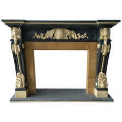 Ornate Black and Gold Antique Style Marble Fire Surround