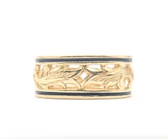 Ornate Black Enamel Ring in 14k Yellow Gold