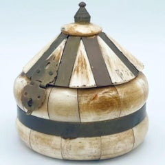 Ornate Bone, Brass & Wood Round Trinket Box