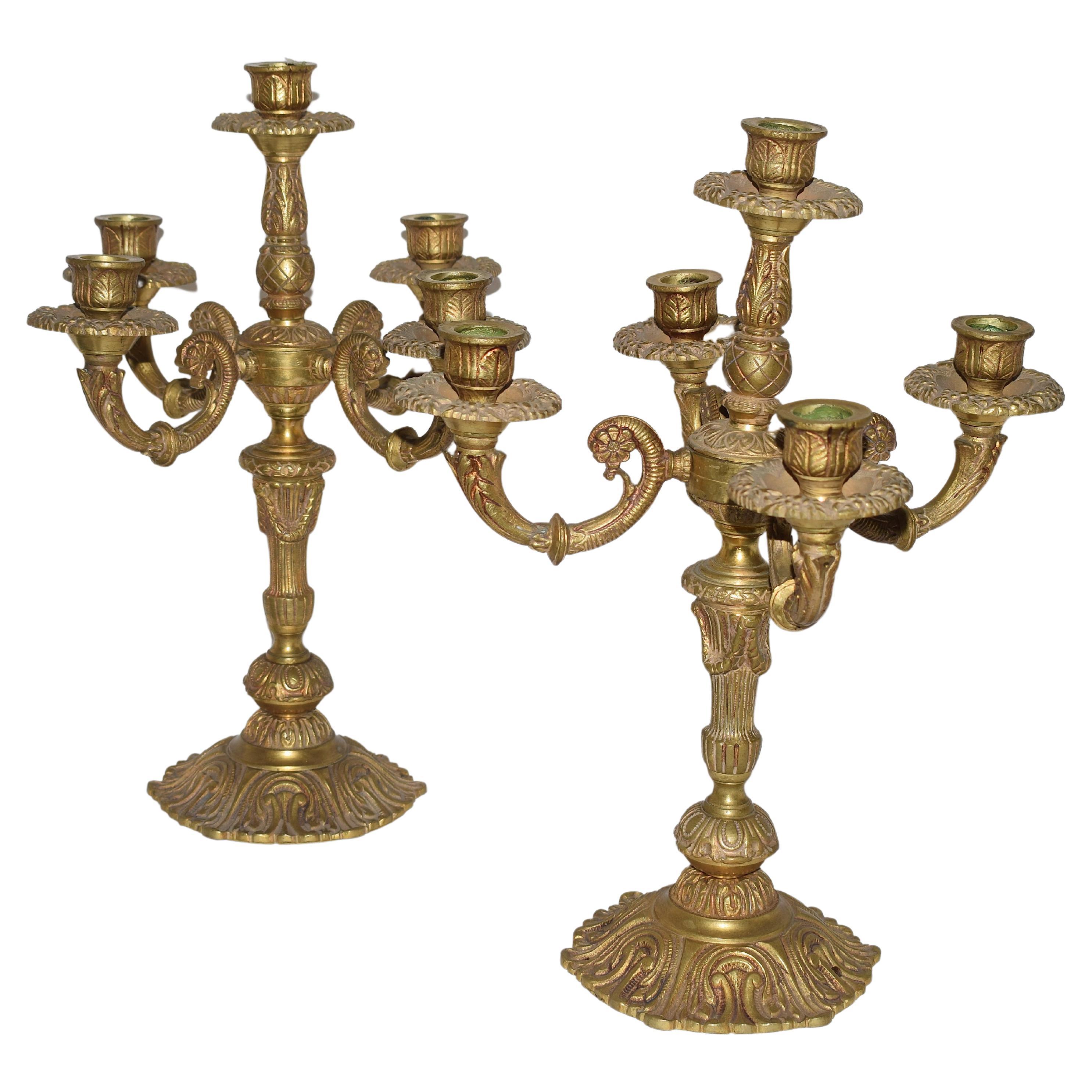 Two Baroque Gilded Brass Candlestick For Sale at 1stDibs