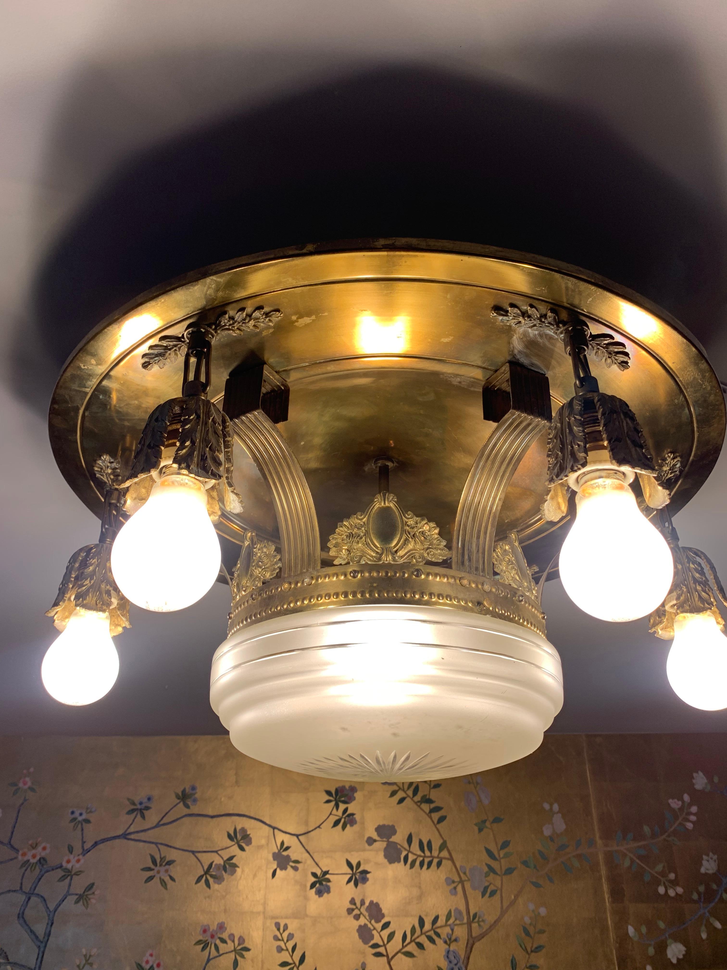 Ornate Brass Ceiling Light with 6 Light Bulbs 20th Century For Sale 5