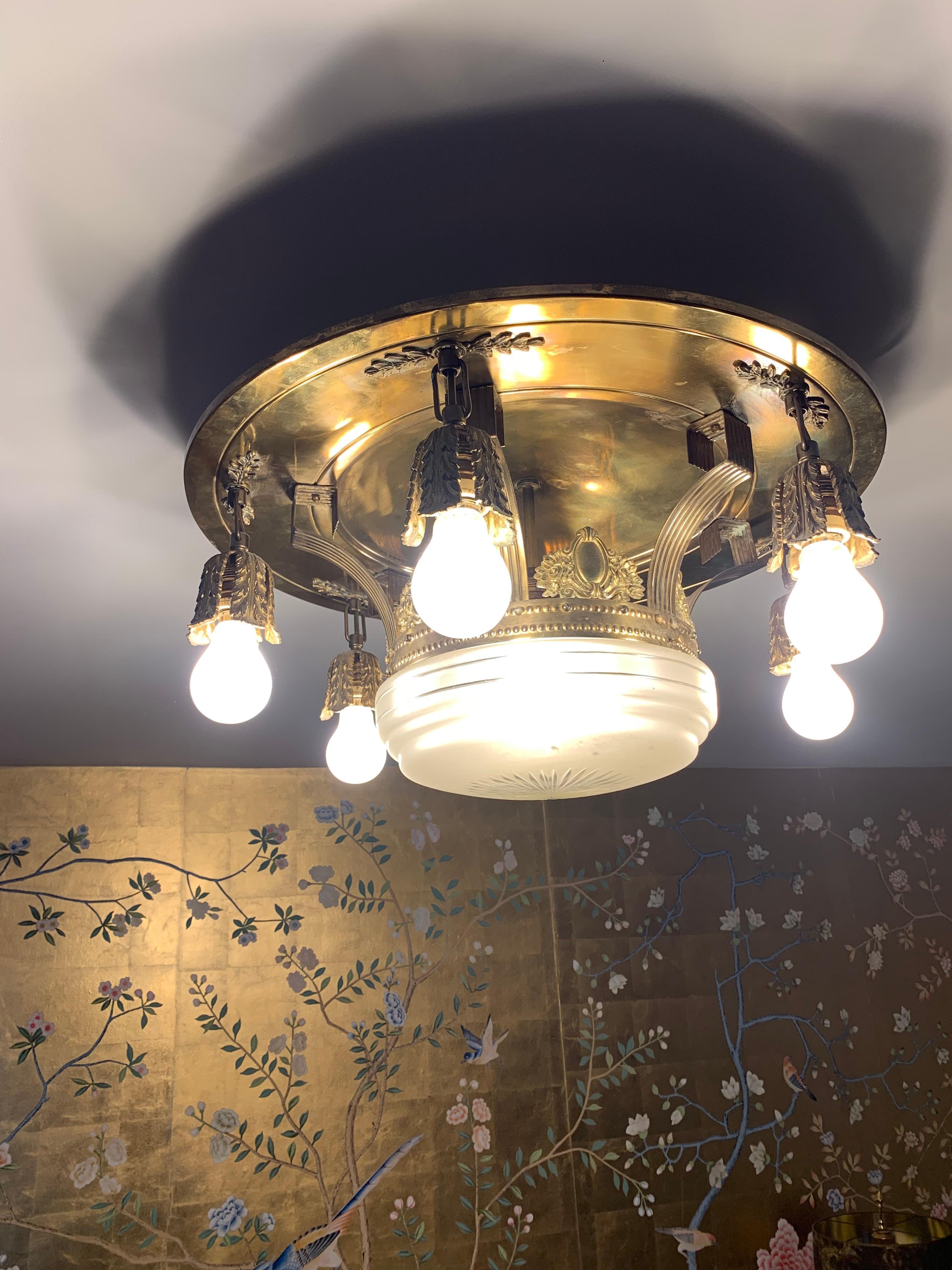 Ornate Brass Ceiling Light with 6 Light Bulbs 20th Century For Sale 2