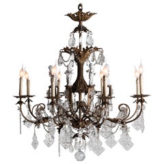 Antique Ornate Brass Chandelier with Porcelain Figures, Italy, circa 1920