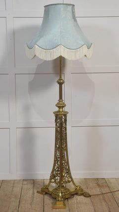 Ornate Brass Floor Lamp with Floral Openwork Base