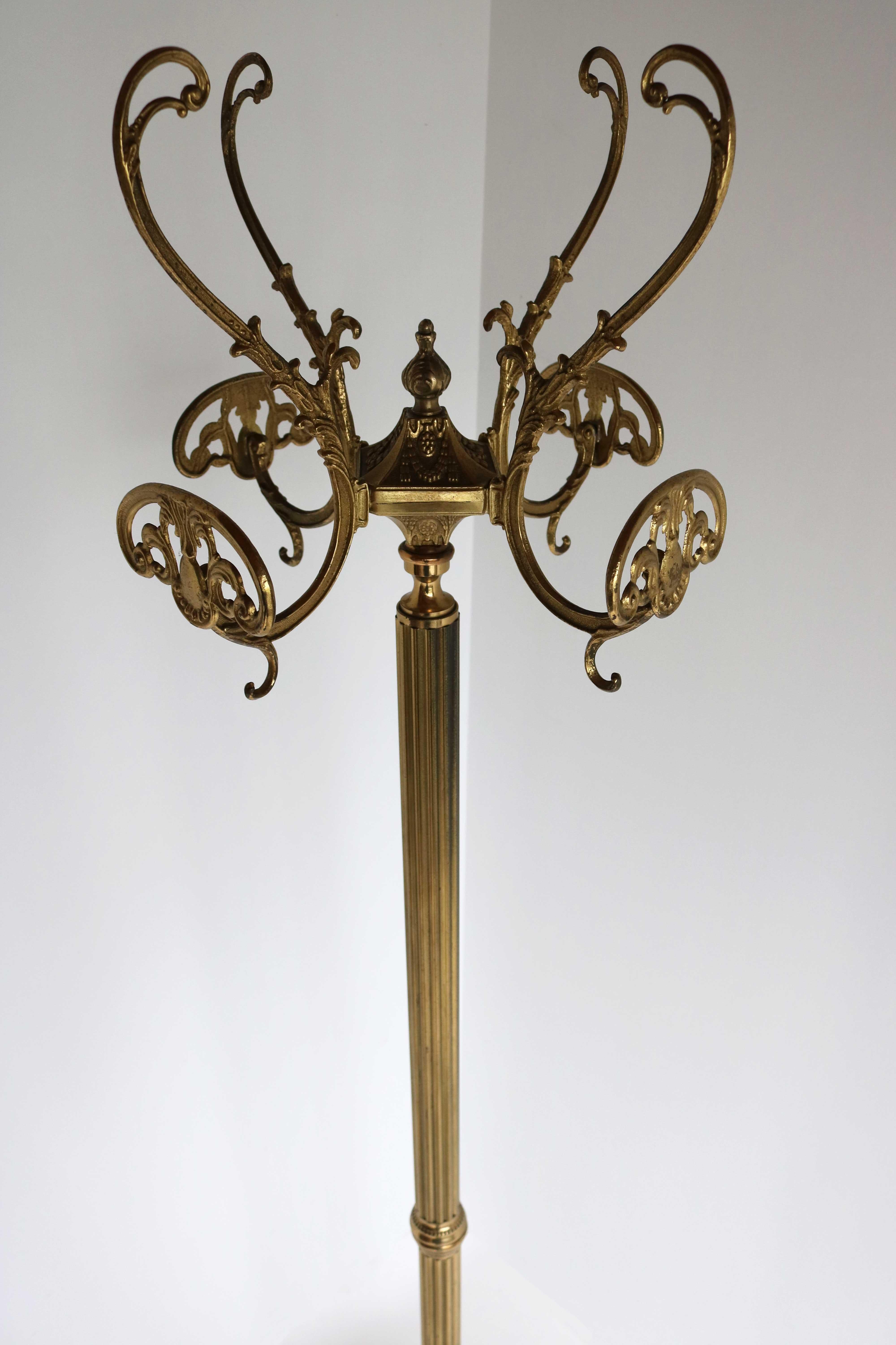 Ornate Brass Free Standing Coat Hat Rack Italian Hall Tree Stand Dolphin, 1960s For Sale 4