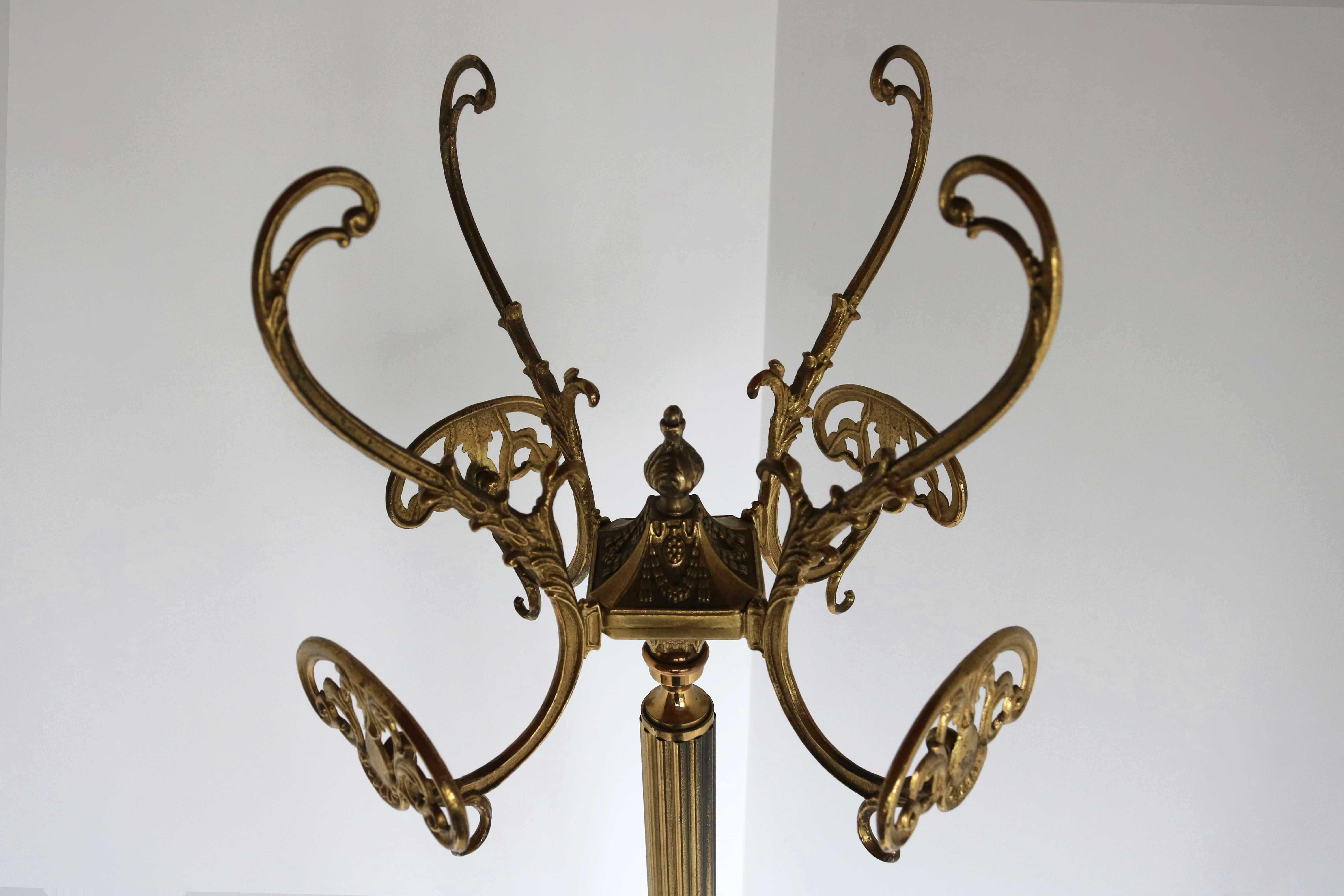 Ornate Brass Free Standing Coat Hat Rack Italian Hall Tree Stand Dolphin, 1960s For Sale 1