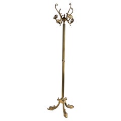 Antique Ornate Brass Free Standing Coat Hat Rack Italian Hall Tree Stand Dolphin, 1960s