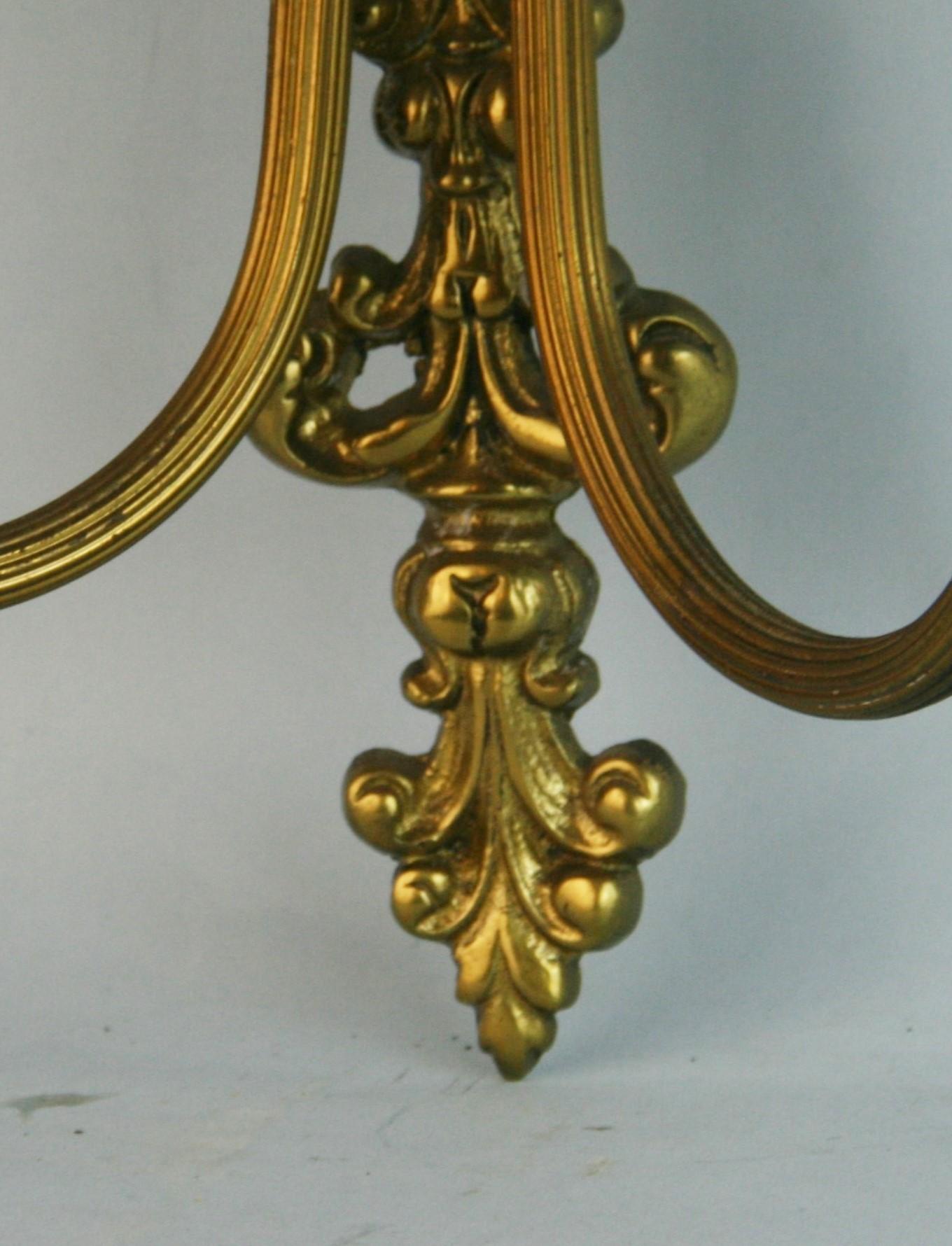 Mid-20th Century Ornate Brass Two Arm Mirrored Candle Sconces, Pair For Sale