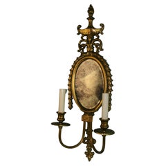 Ornate Brass Two Arm Mirrored Candle Sconces, Pair