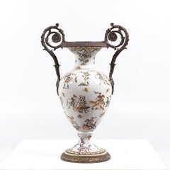 Ornate Bronze and Ceramic White Vase