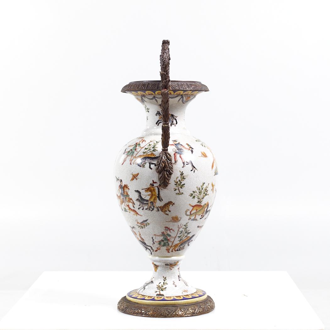American Ornate Bronze and Ceramic White Vase For Sale
