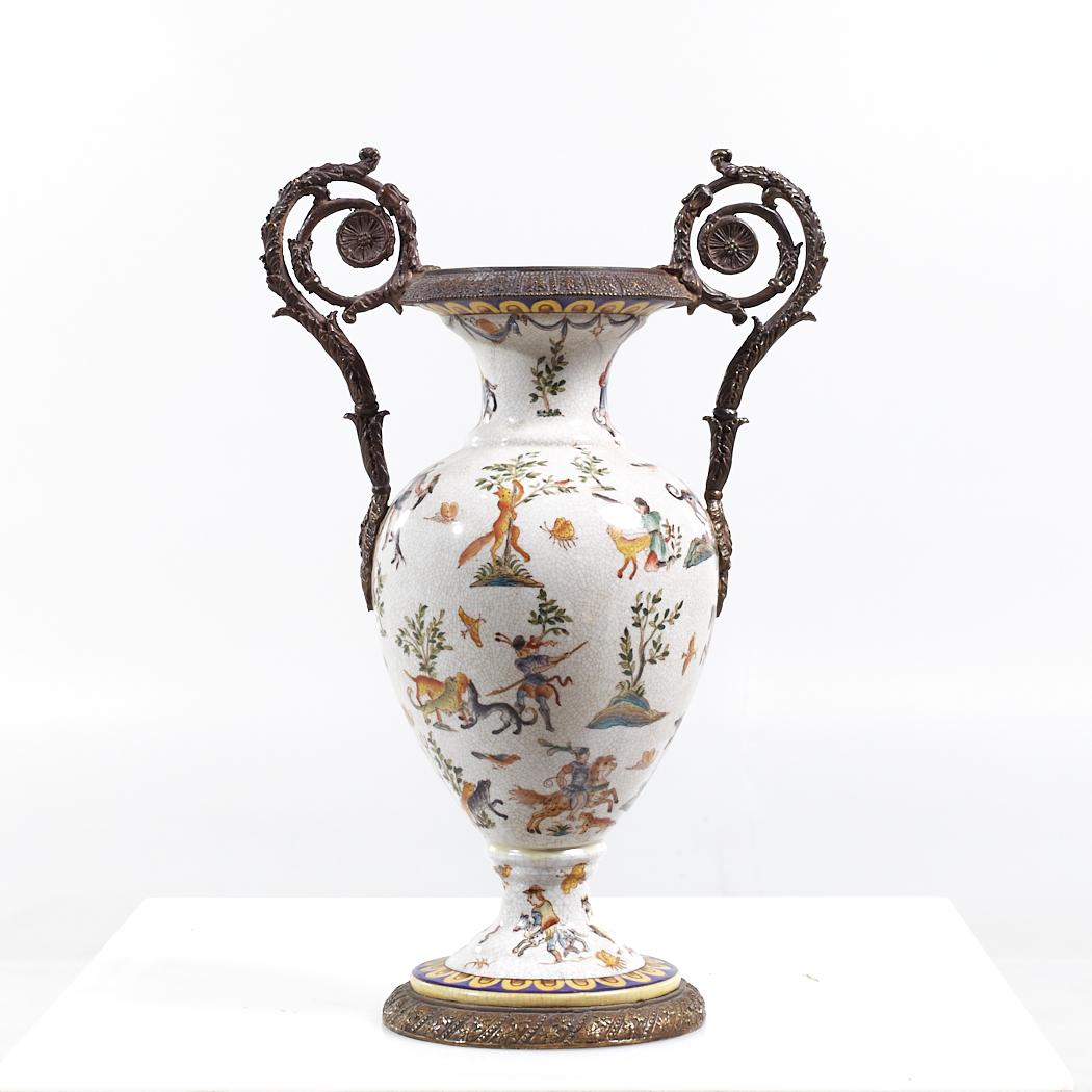 Ornate Bronze and Ceramic White Vase In Good Condition For Sale In Countryside, IL