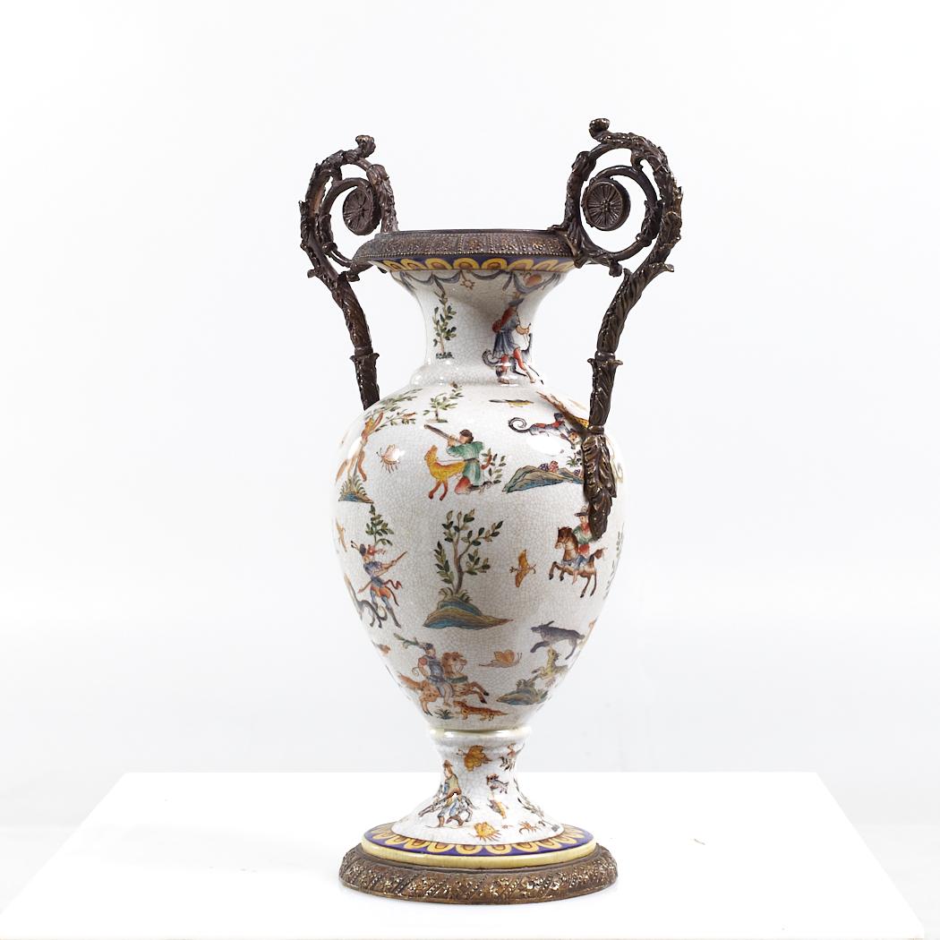 Contemporary Ornate Bronze and Ceramic White Vase For Sale