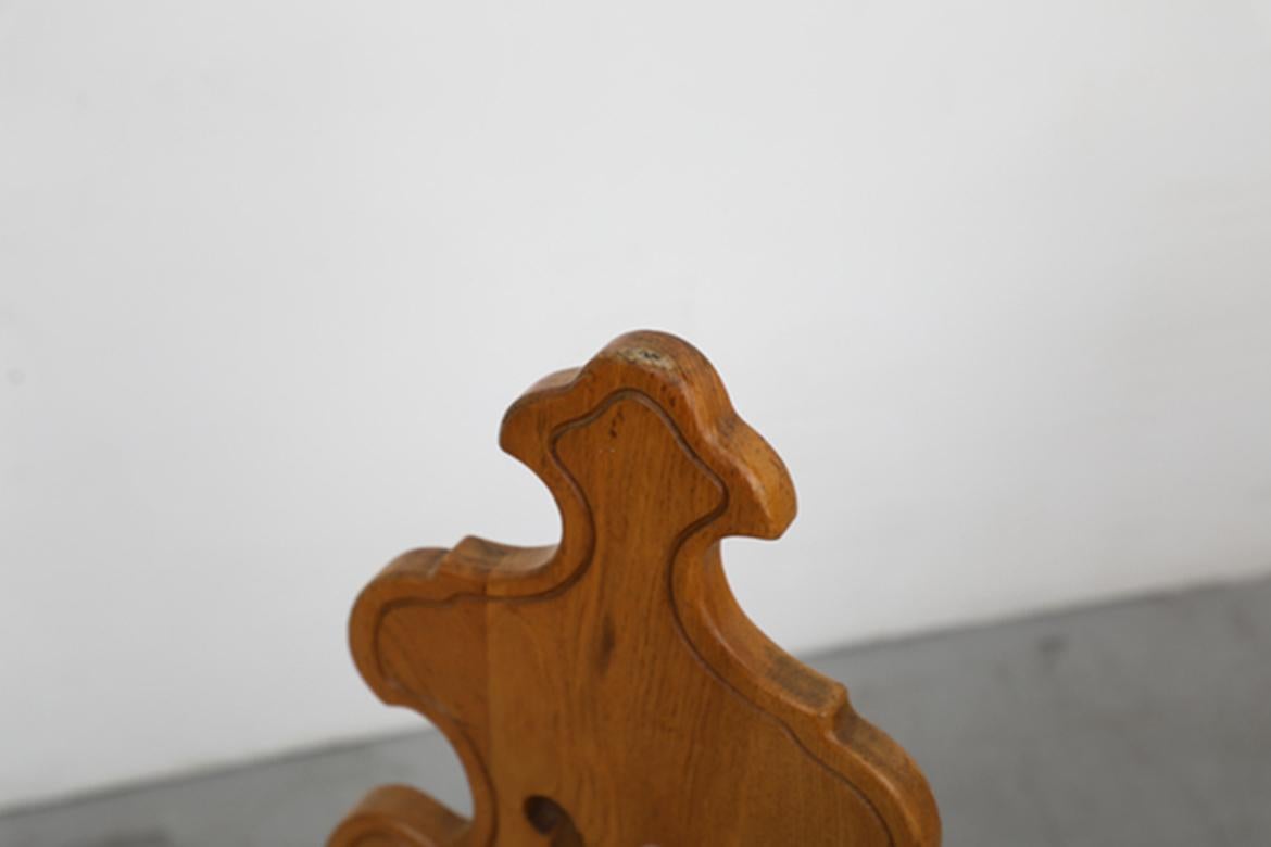 Wood Ornate Brutalist Oak Side Chairs