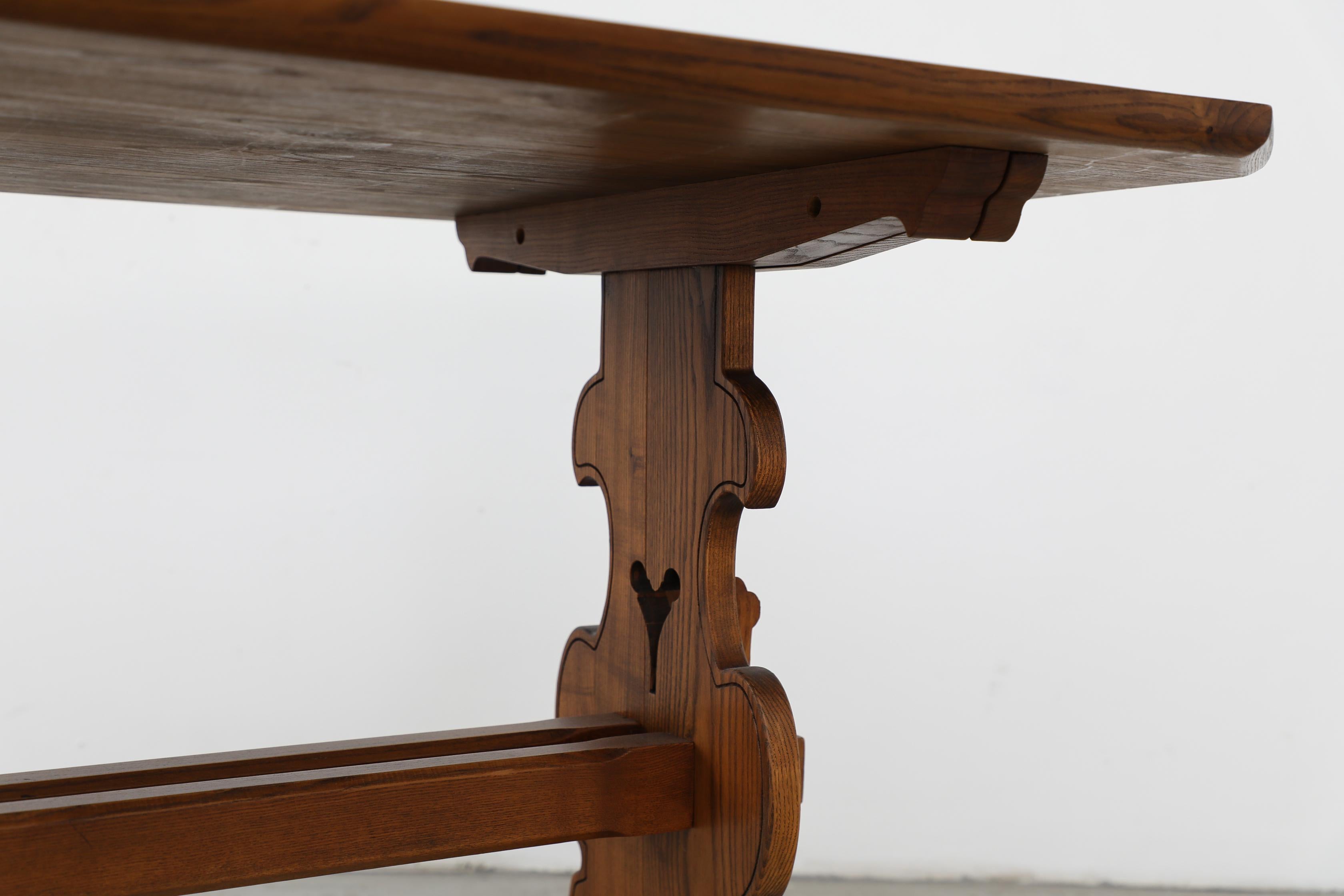 Austrian Ornate Brutalist Tyrolean Style Dark Pine Table with Angled Corners 5