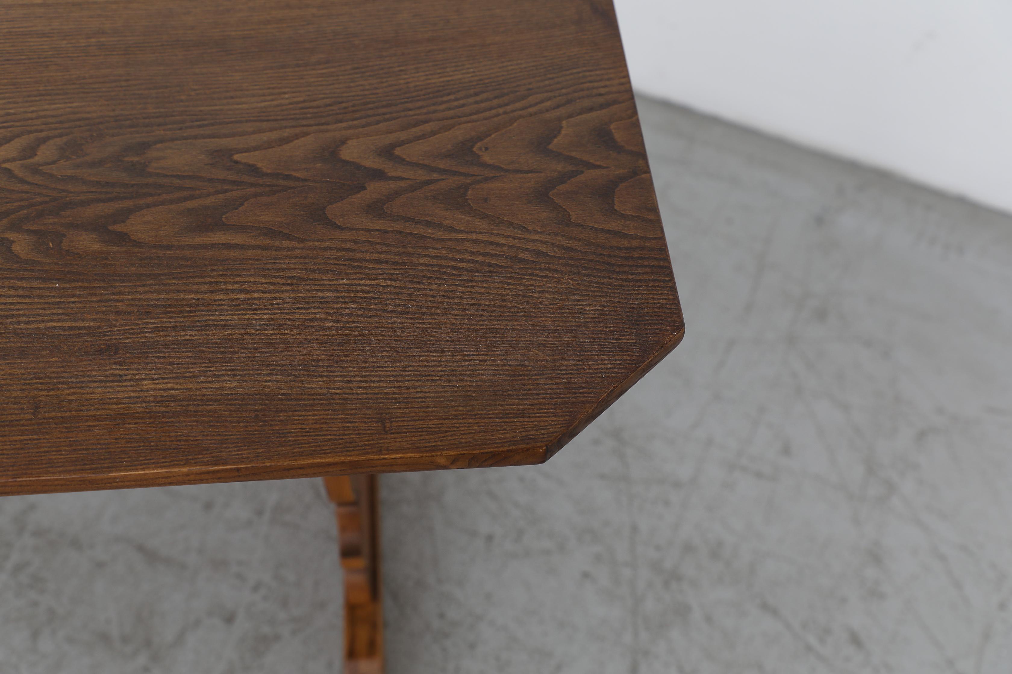 Austrian Ornate Brutalist Tyrolean Style Dark Pine Table with Angled Corners For Sale 2