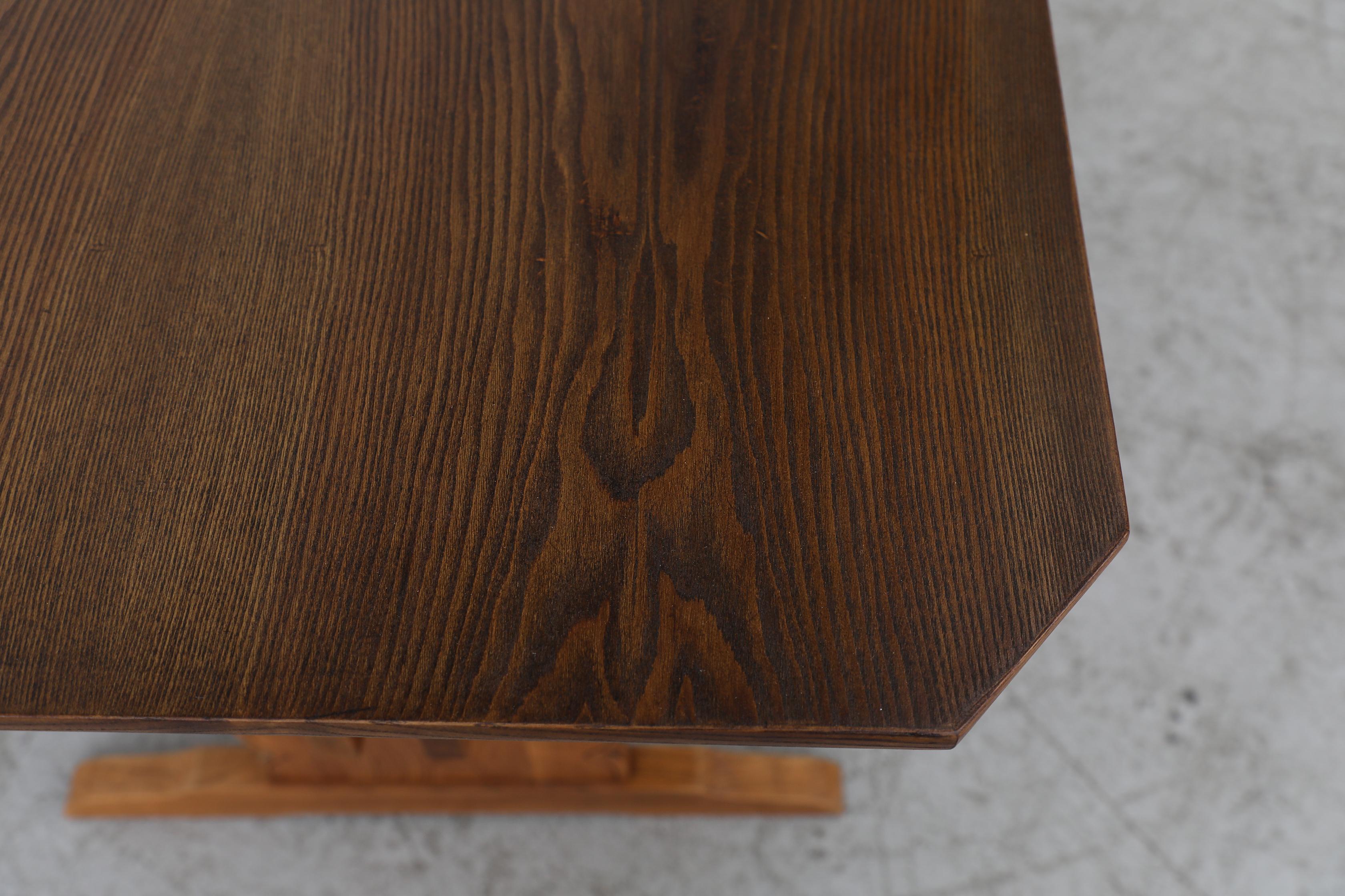 Austrian Ornate Brutalist Tyrolean Style Dark Pine Table with Angled Corners For Sale 3