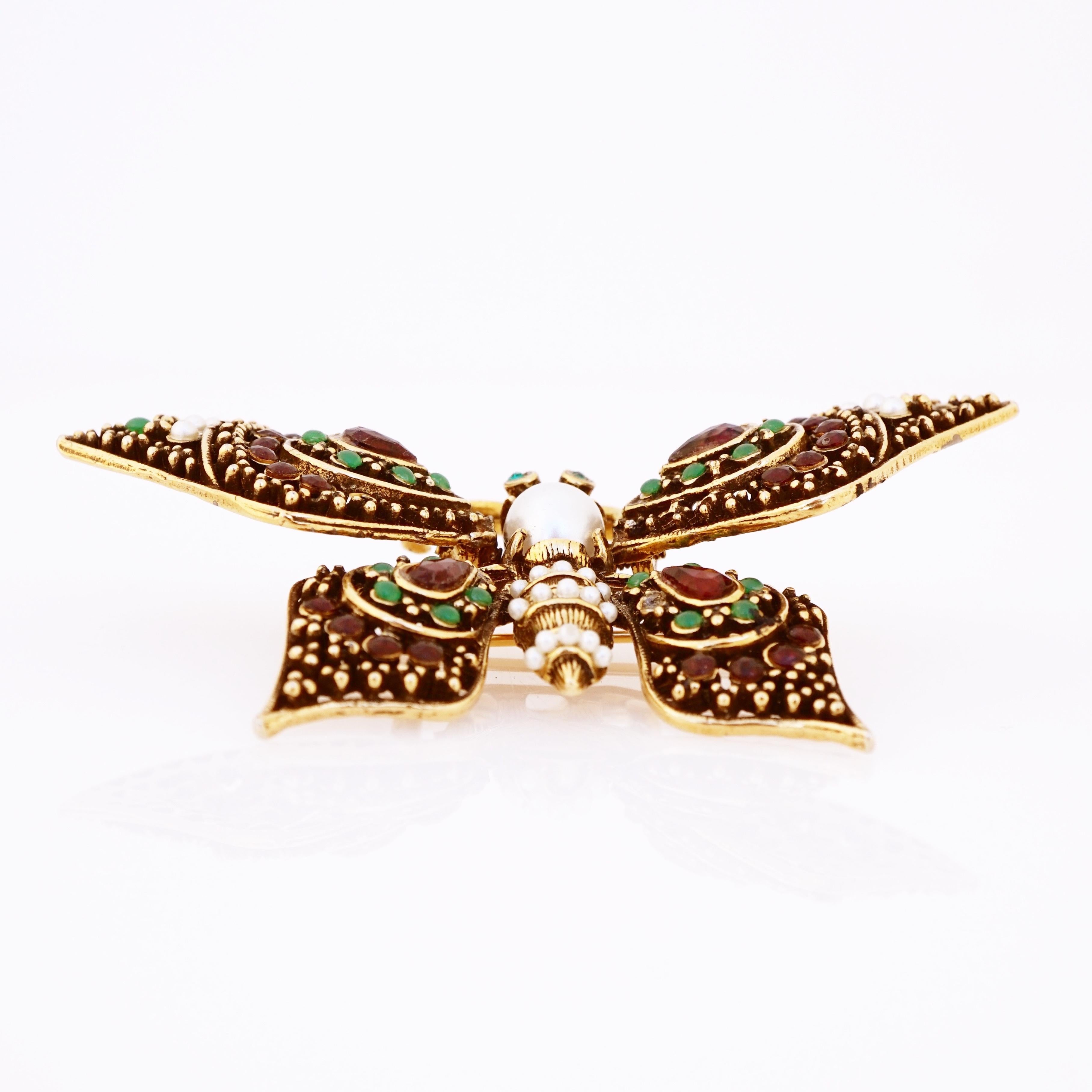 Modern Ornate Butterfly Trembler Figural Brooch By Pauline Rader, 1970s
