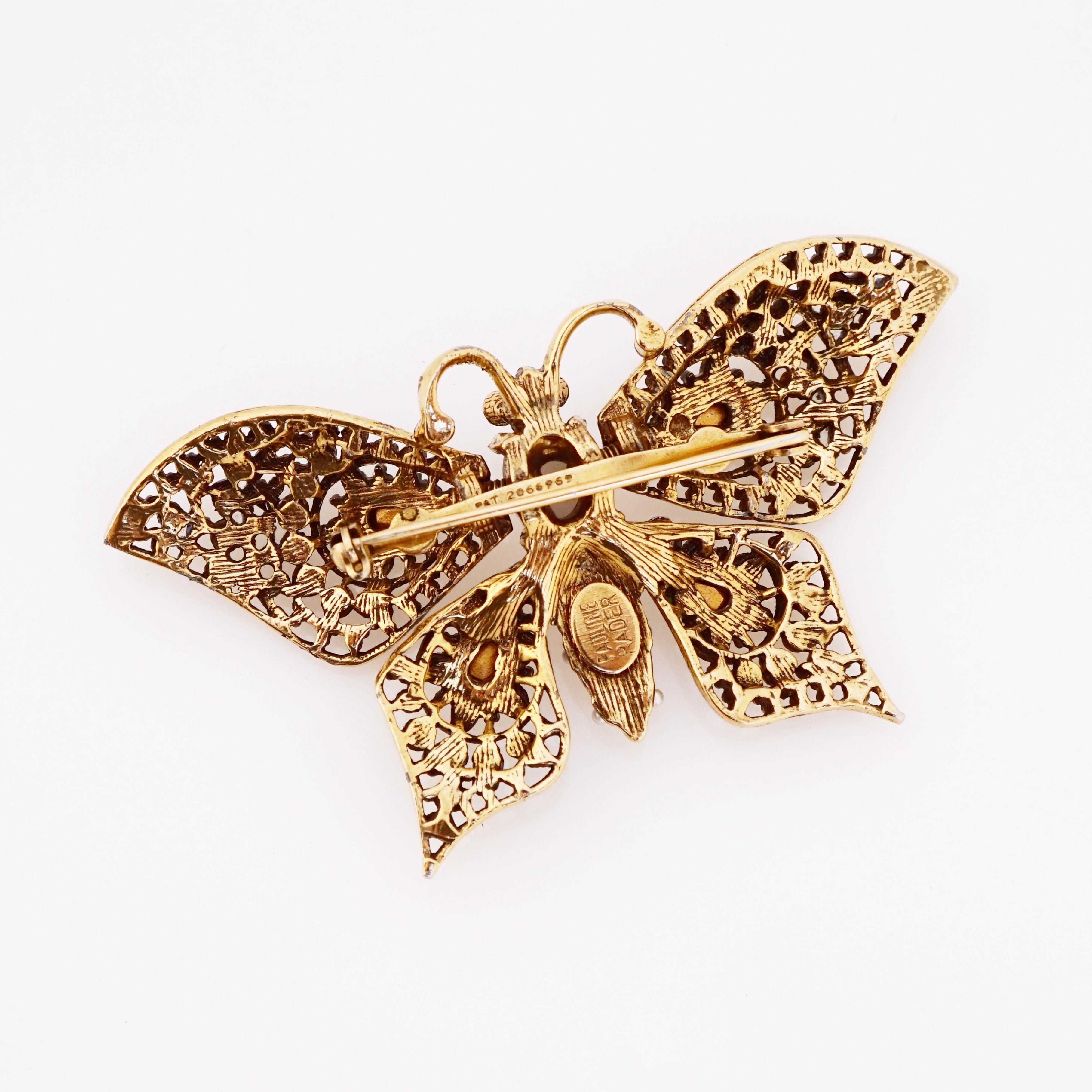 Modern Ornate Butterfly Trembler Figural Brooch By Pauline Rader, 1970s