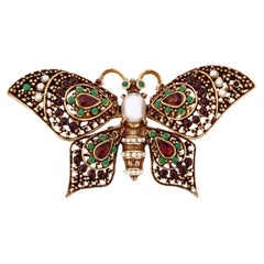 Ornate Butterfly Trembler Figural Brooch By Pauline Rader, 1970s