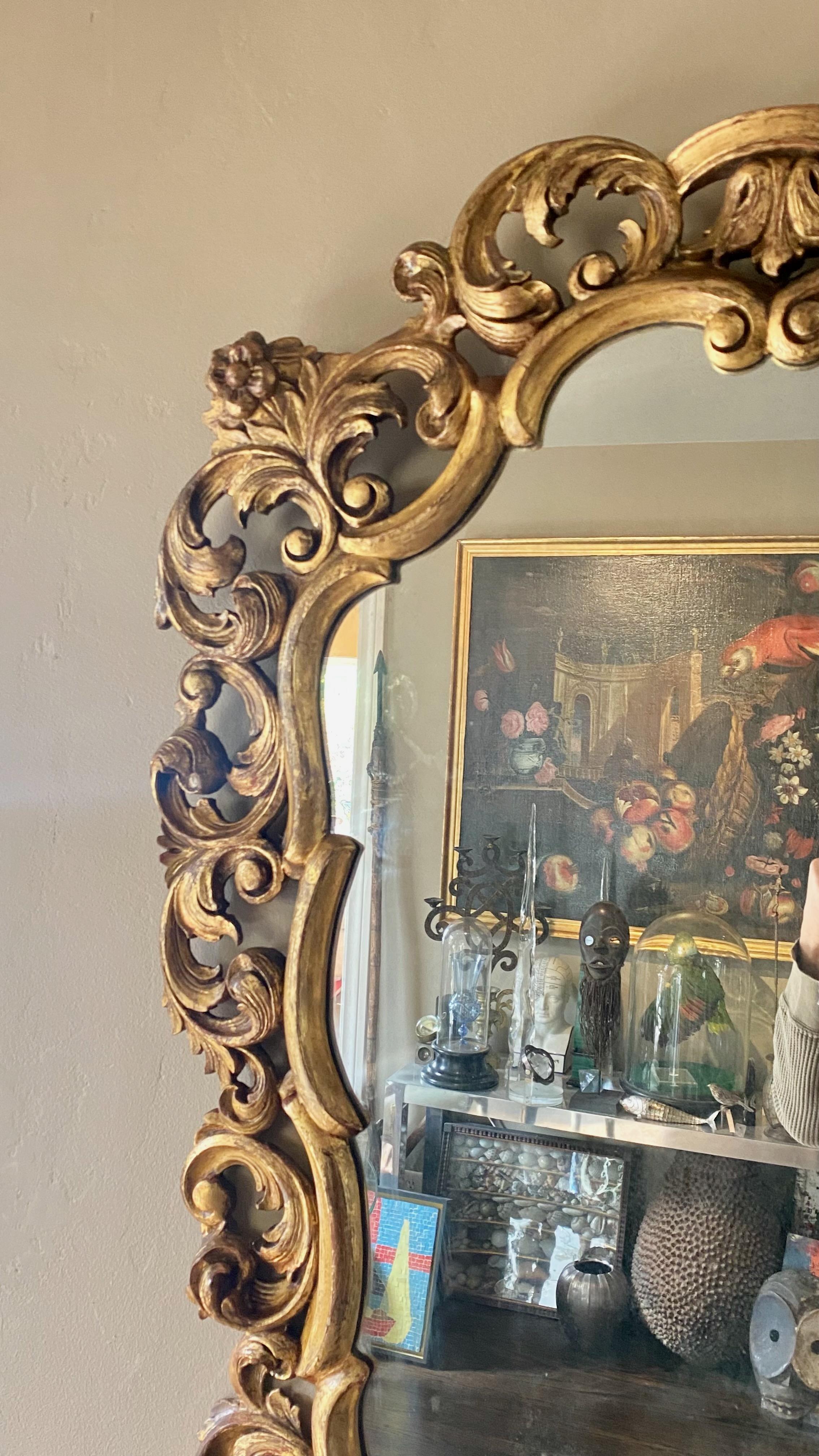 Rococo Ornate Carved and Gilt Wood Mirror, Italian, 1940's-1950's For Sale