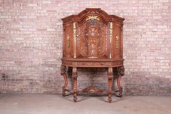 Ornate Carved Burled Walnut and Ormolu Mounted Bar Cabinet, circa 1920s