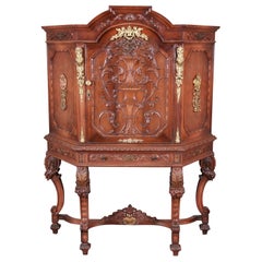 Ornate Carved Burled Walnut and Ormolu Mounted Bar Cabinet, circa 1920s