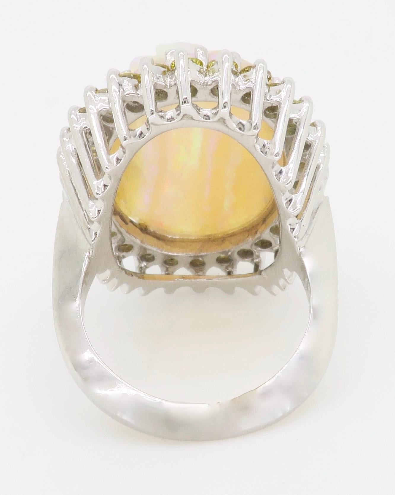 Ornate Carved Opal & Diamond Ring  For Sale 4