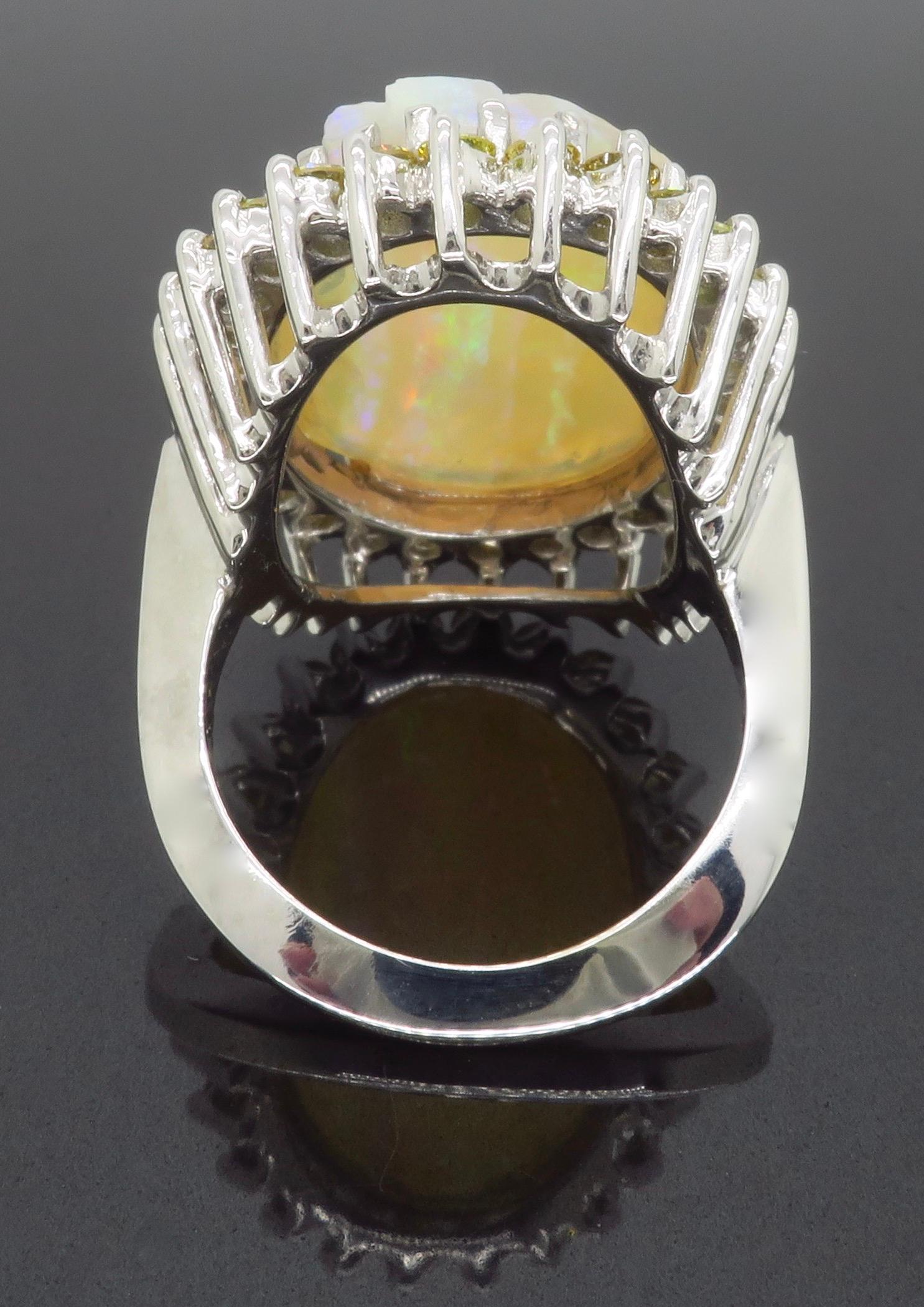 Ornate Carved Opal & Diamond Ring  For Sale 7