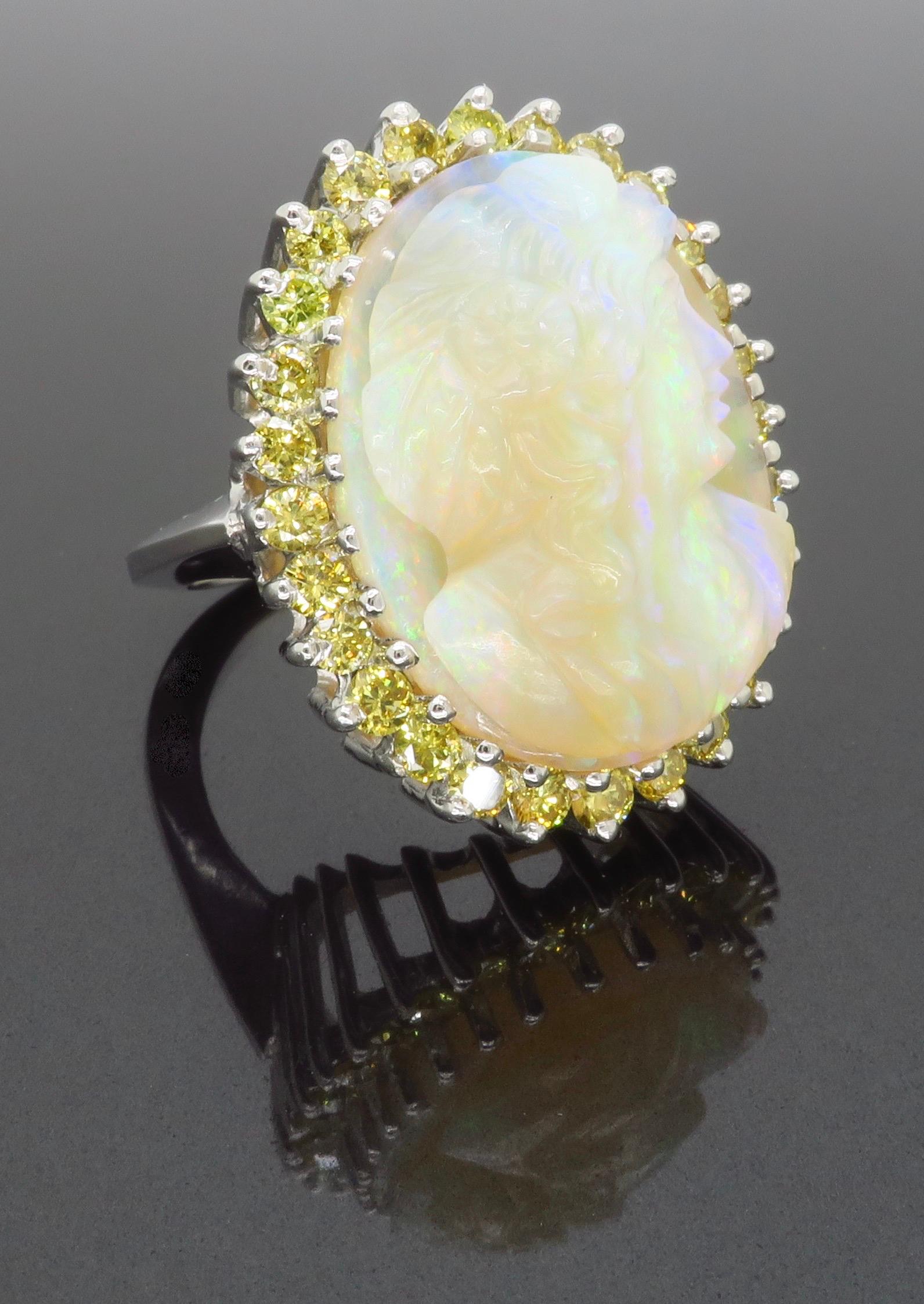 Ornate Carved Opal & Diamond Ring  For Sale 9