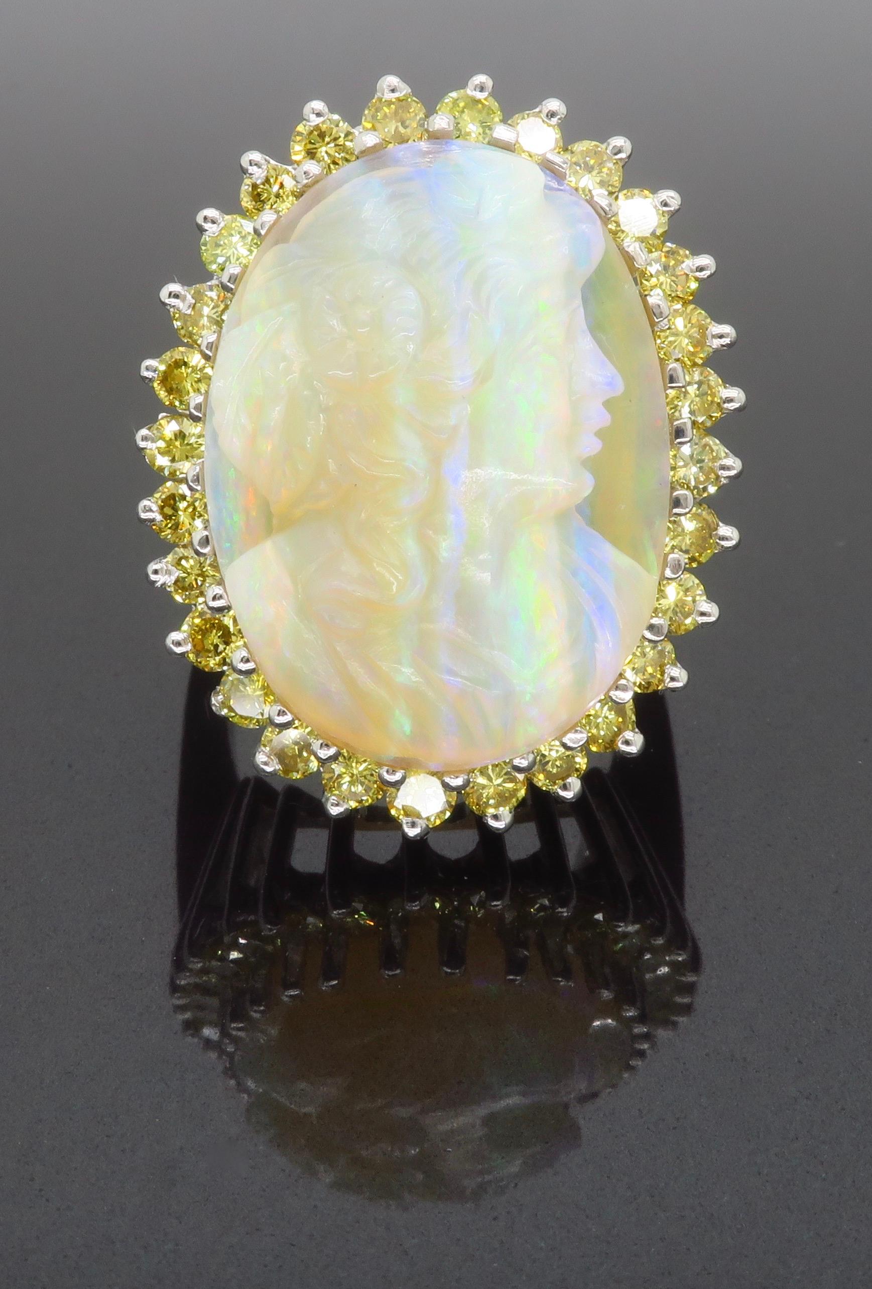 Ornate Carved Opal & Diamond Ring  For Sale 10
