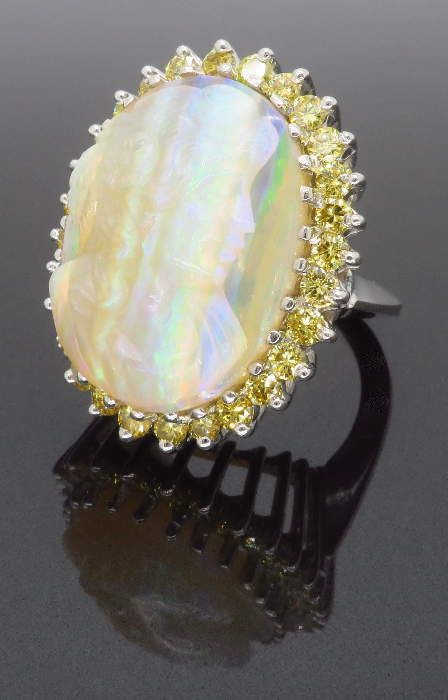 Ornate Carved Opal & Diamond Ring  For Sale 11