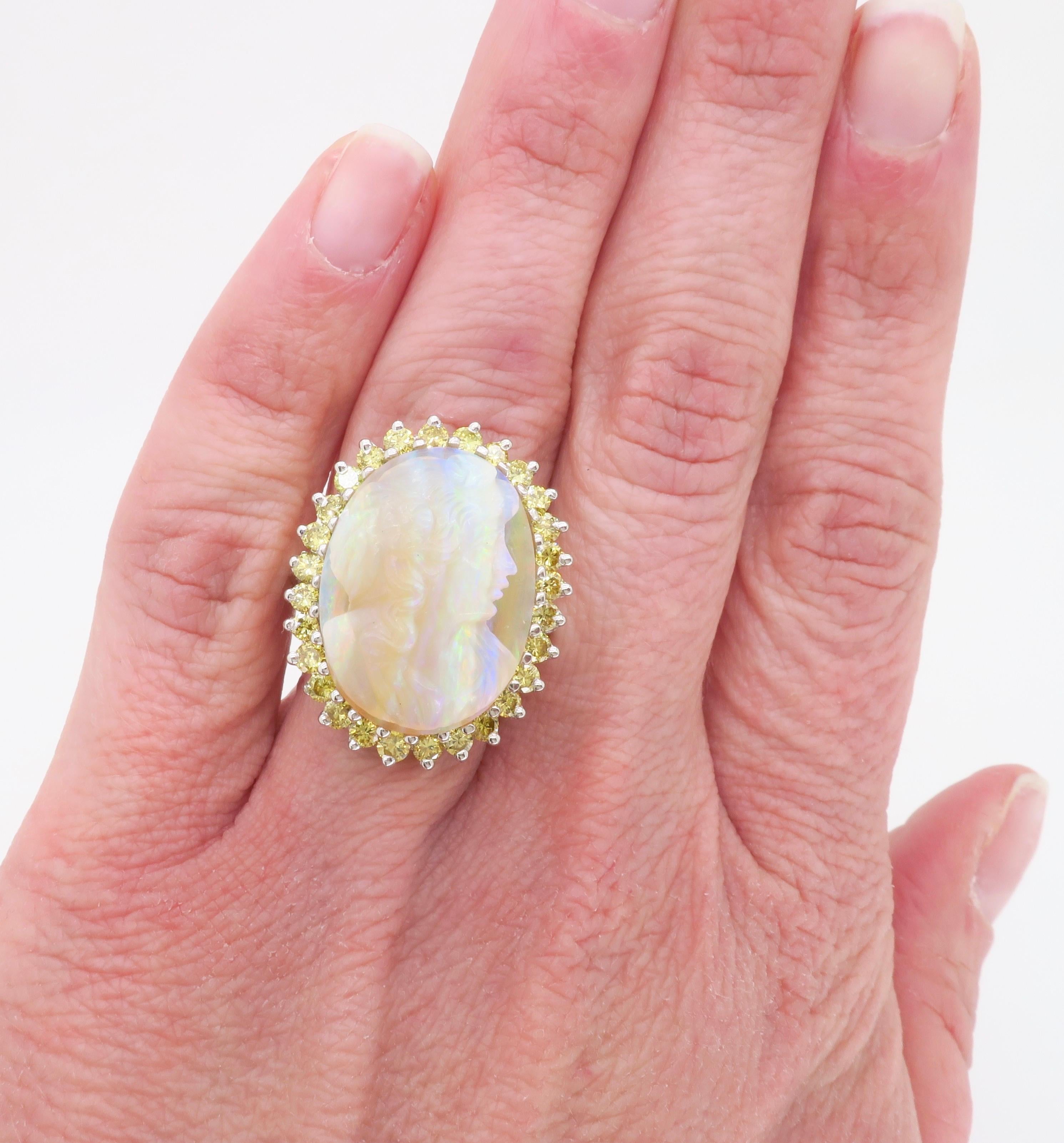 Women's or Men's Ornate Carved Opal & Diamond Ring  For Sale