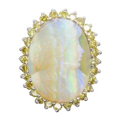 Vintage Ornate Carved Opal & Diamond Ring