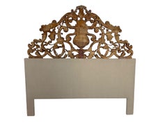 Ornate Carved Wood and Upholstered Headboard