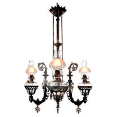 Ornate Cast Iron Articulating Kerosene Chandelier – Newly Wired