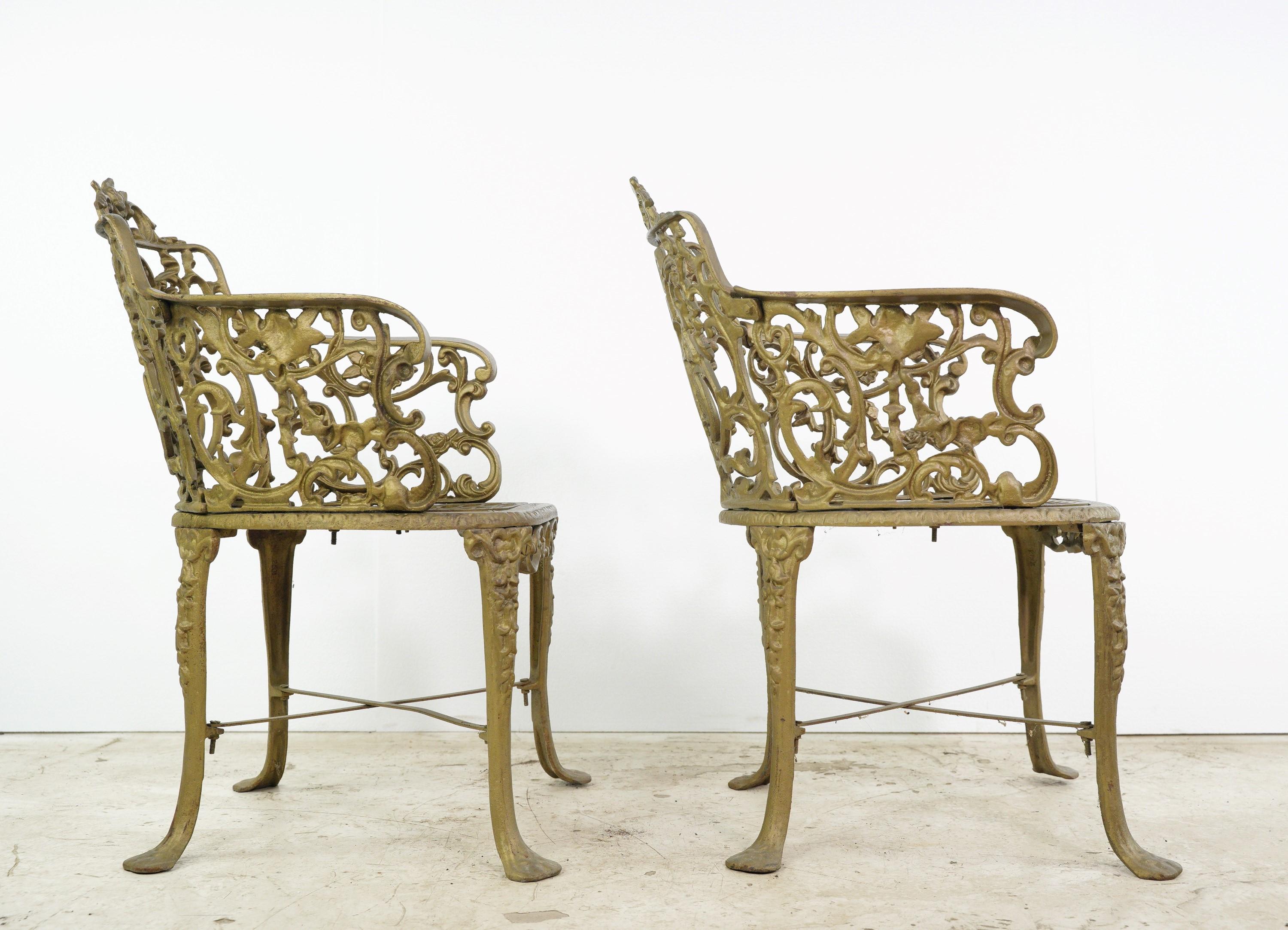 Ornate Cast Iron Garden Table & Two Chairs Set 2